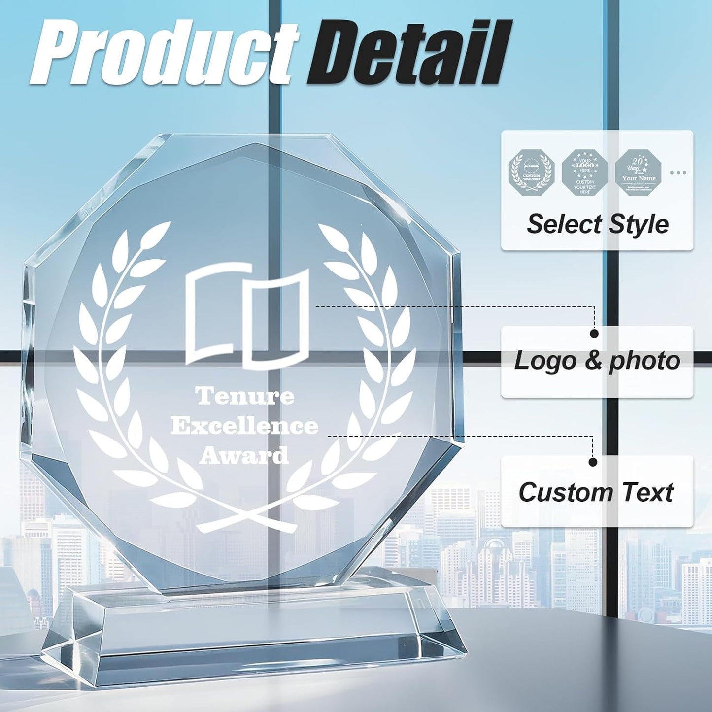 Personalized Crystal Trophy - Customizable Trophy Award with Name/Logo/Text for Retirement Plaque Employee Recognition Trophies