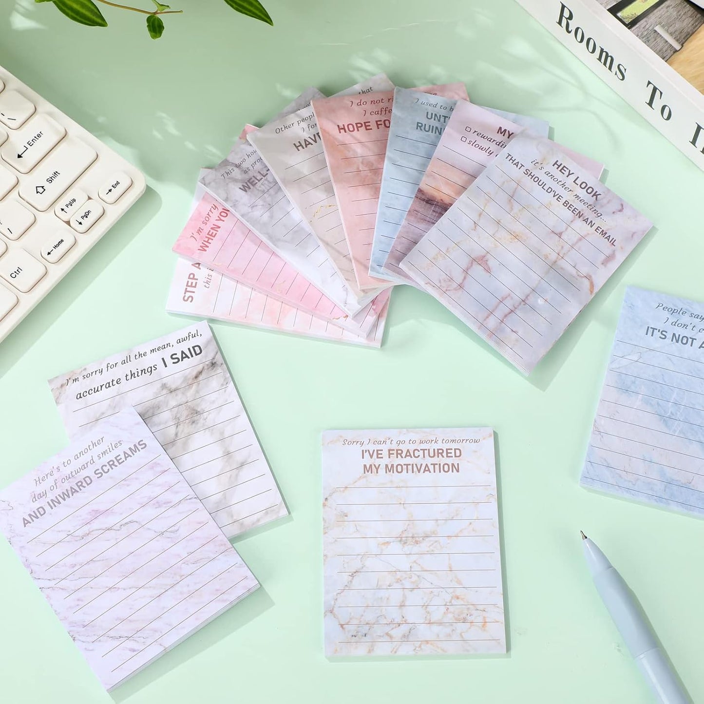 Funny Notepads with Sayings Sticky Funny Office Supplies to Do List Sarcastic Work Assorted Notepad for Workers, 12 Designs, 3 x 3.93 Inch(Marble Style)