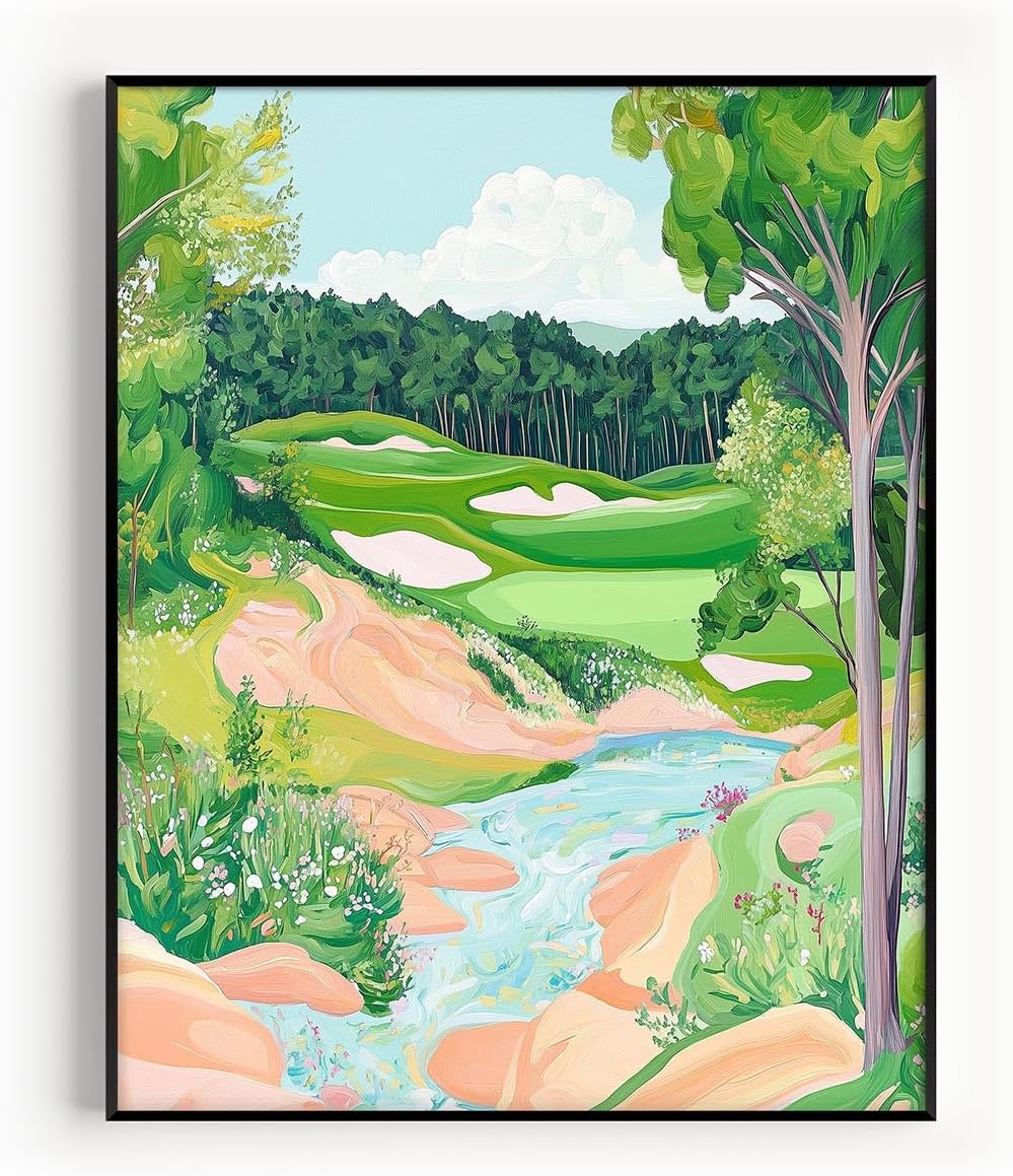 Golf Course Floral Pastel Art Print Posters - Premium Giclee Fine Art Prints - Golf Course Home Decor Posters, Golfer Art Prints for Home and Office Decor - Vintage Aesthetic, Ready to Frame