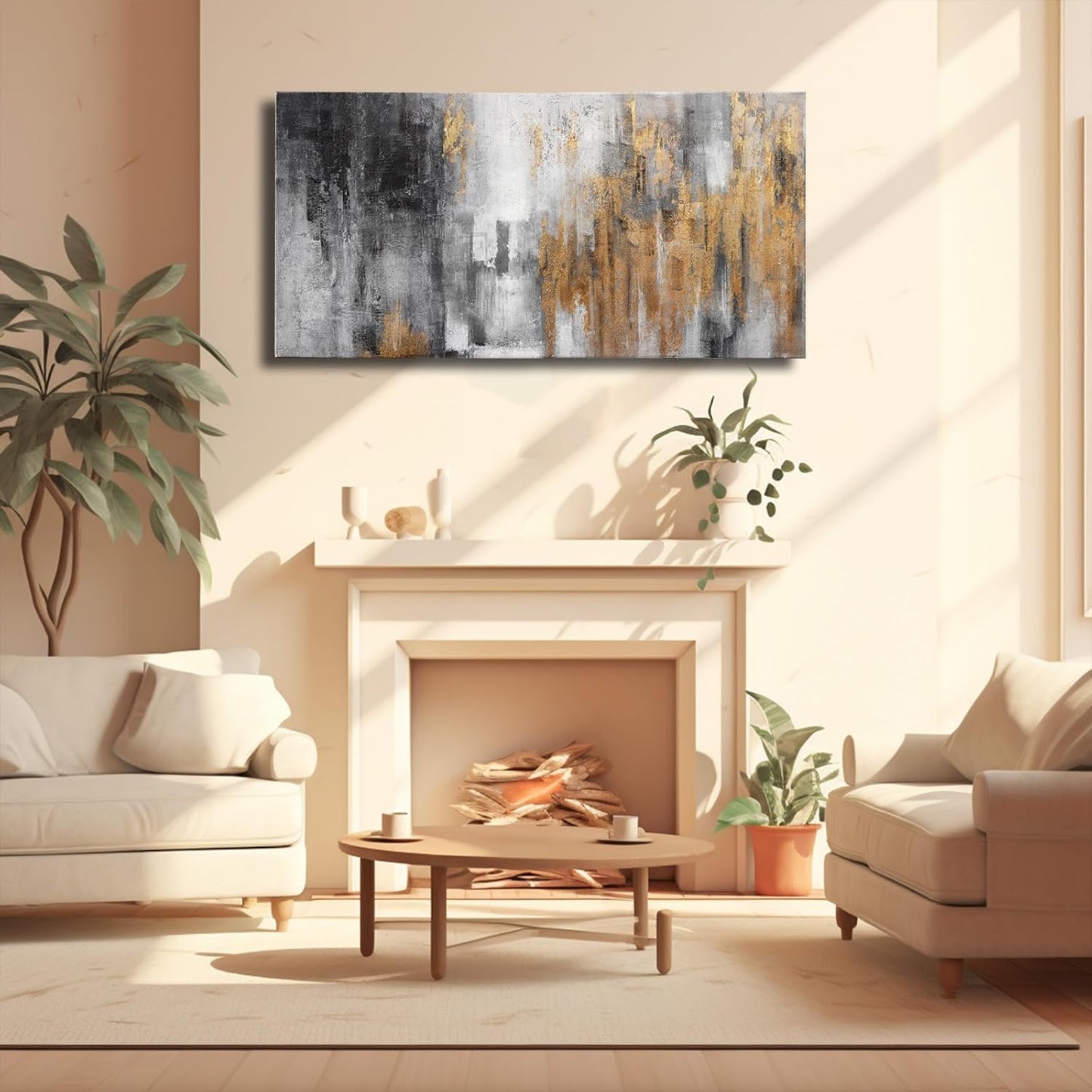 YJYart Black and Gold Wall Art - Hand Painted Painting - Vintage Decor for Living Room -Abstract Picture for Bedroom Office Hotel 24x48 Inch