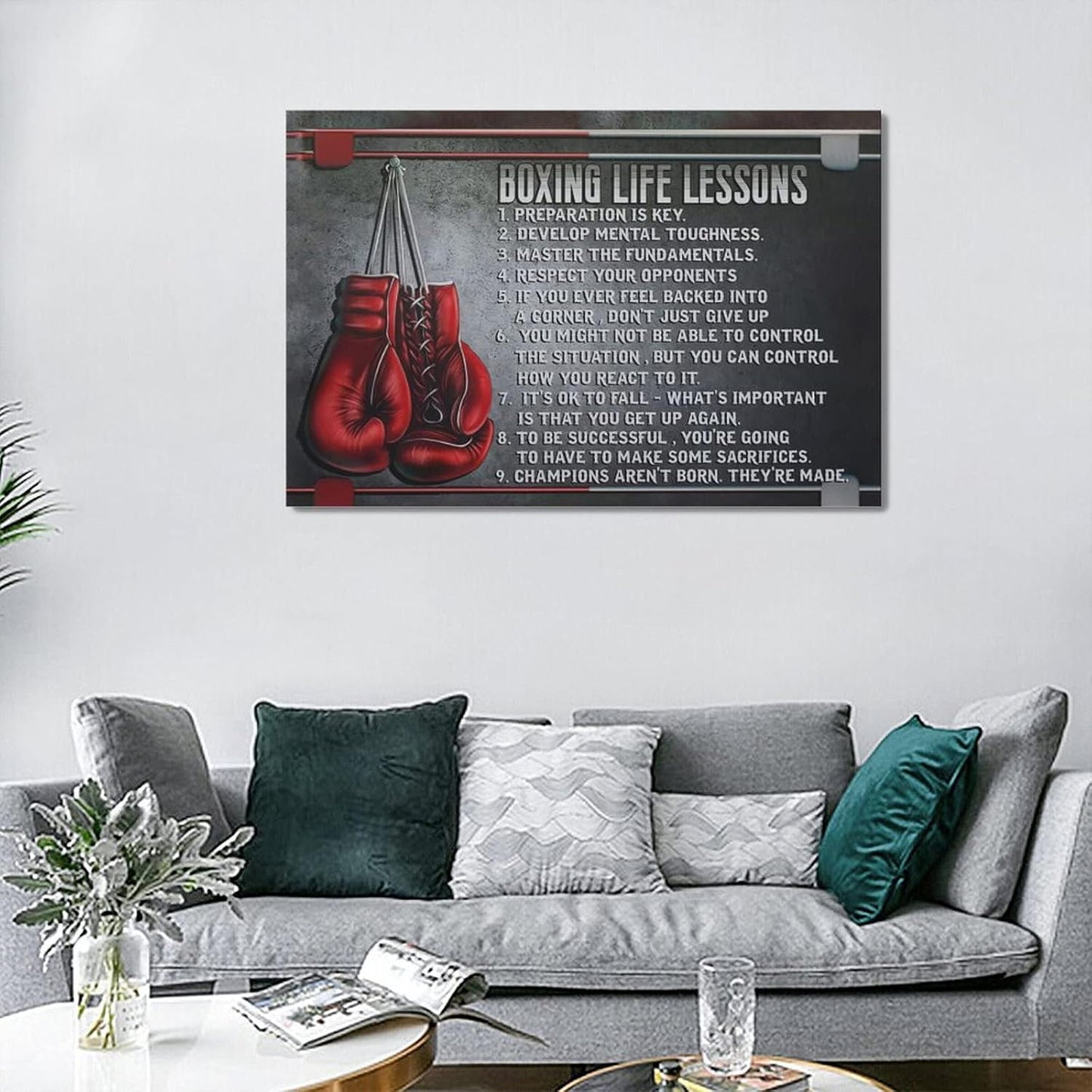 Boxing Wall Art Sports Lessons Pictures With Motivational Quotes - Gloves Canvas Painting Artwork Modern Home Decorations Framed for Bedroom Office Living Room 16"x24"