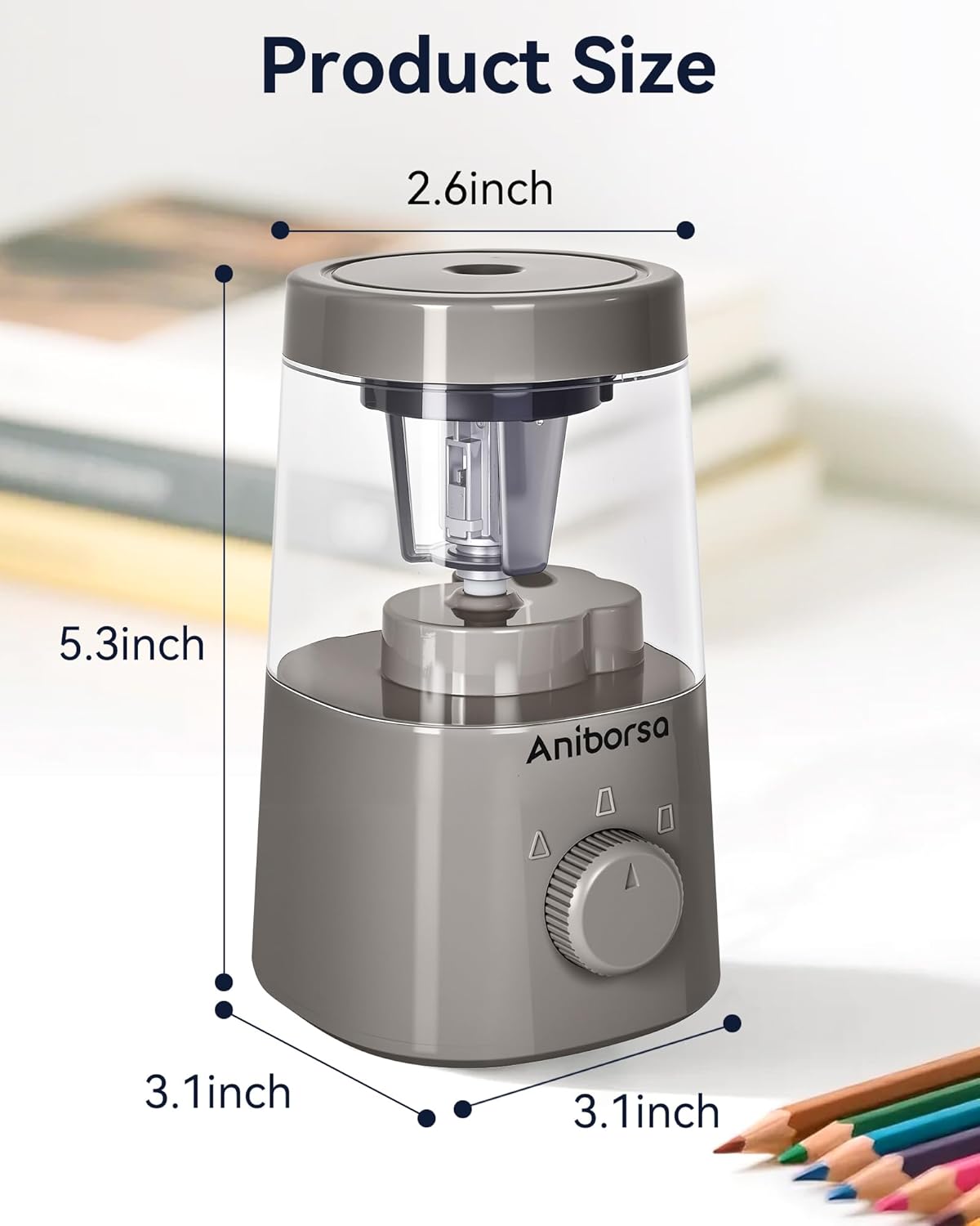 Electric Pencil Sharpener, Helical Blade Automatic Pencil Sharpener, Battery/USB Cord Operated Adjustable Sharpness for 6-8 mm Pencil, Classroom, School, Office, Home, Gray