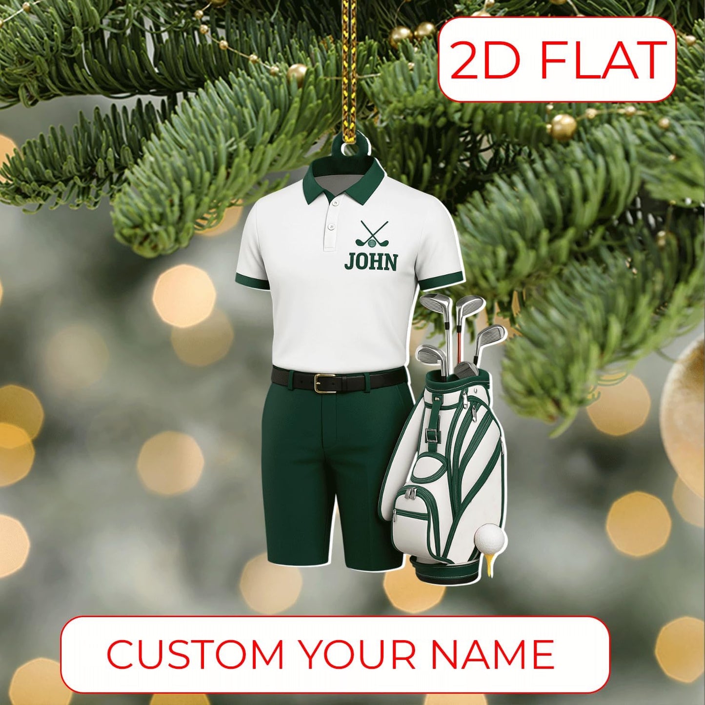 Personalized Golf Christmas Ornament 2025, Custom Name Bag, and Golfer Outfit Gilf, Ball Head Ornament with Santa Hat, Gifts for Golf Lovers 3