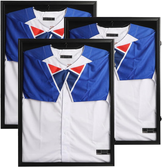 IHEIPYE Jersey Frame Display Case Black Lock-3 Pack,Large Shadow Box Lockable with 98% UV Protection Acrylic and Hanger for Baseball Basketball Football Soccer Hockey 2XL Sport Jersey Shirt