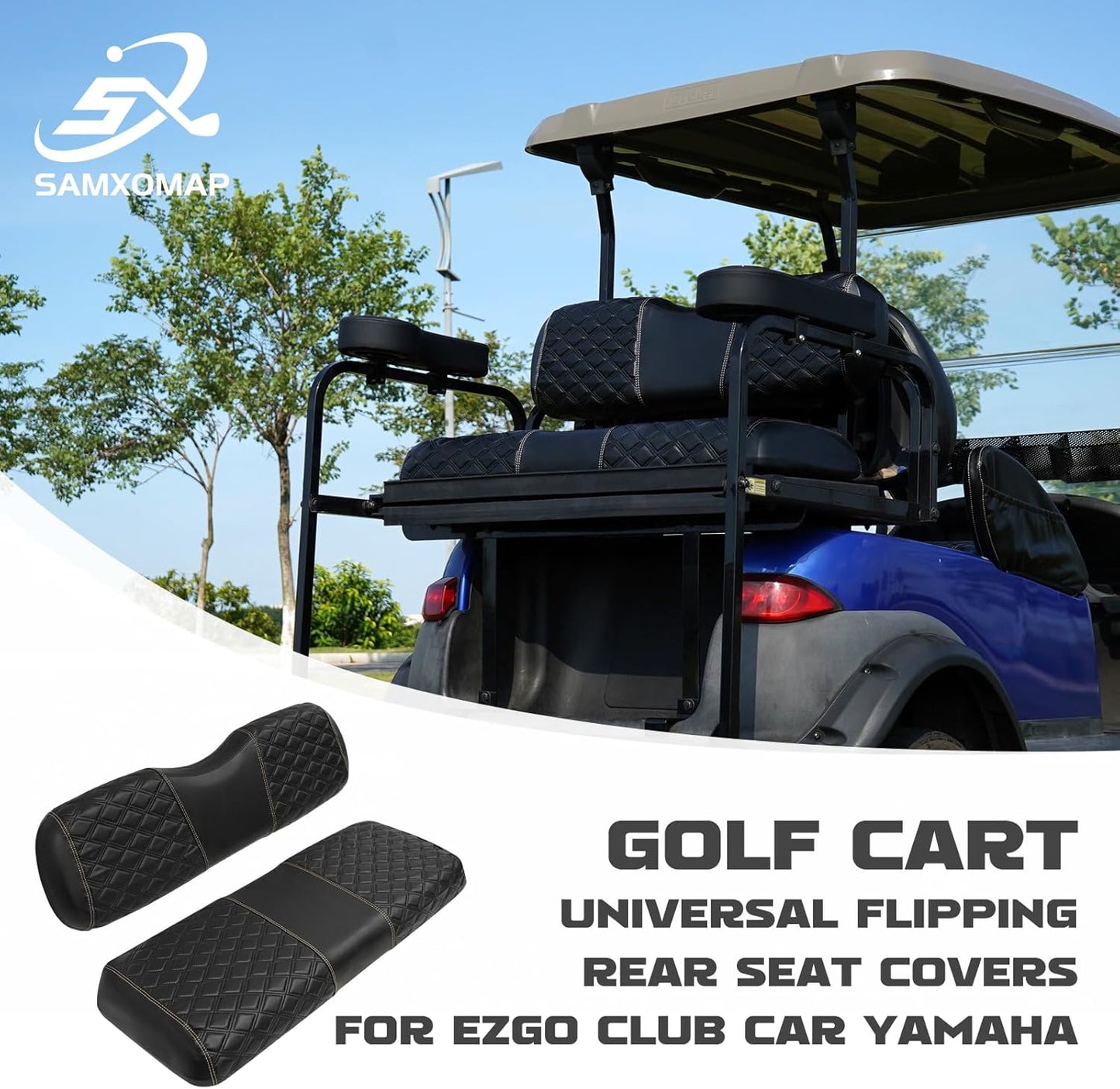 Golf Cart Front Seat Covers Waterproof Vinyl Leather Seat Cover Accessories for EZGO TXT/RXV Club Car DS/Precedent Yamaha G29/Drive Aftermarket Rear(2PCS) (for Aftermarket Rear, Black)