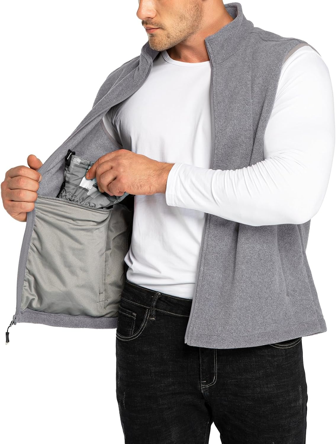 33,000ft Men's Fleece Vest, Lightweight Warm Zip Up Polar Vests Outerwear with Zipper Pockets, Sleeveless Jacket for Winter