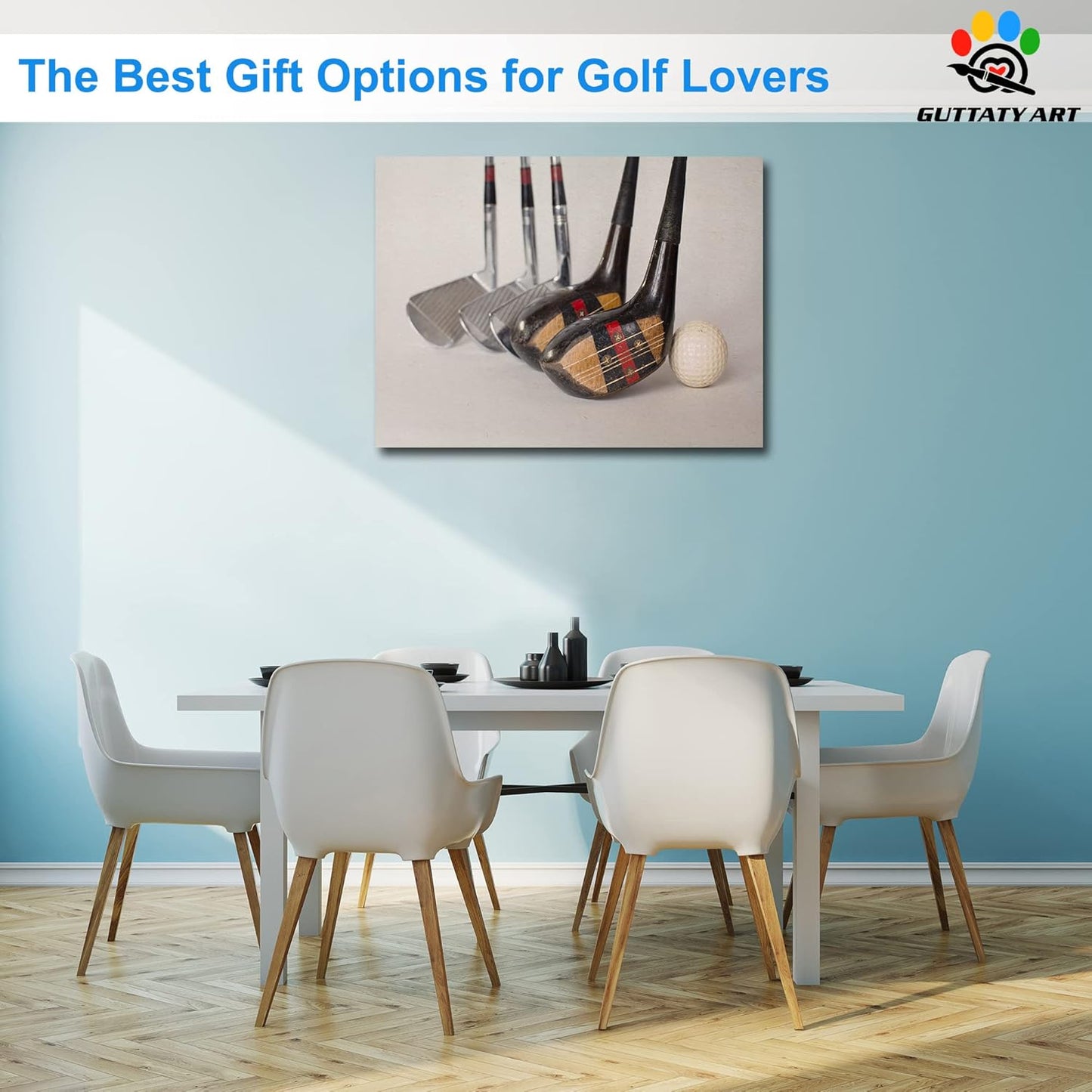 Golf Canvas Wall Art, Modern Golf Clubs Picture for Living Room Wall Decor, Men's Sports Golf Balls Poster Prints for Home Decor, Framed Artwork for Office Bathroom Decor Ready to Hang 18x24 Inches
