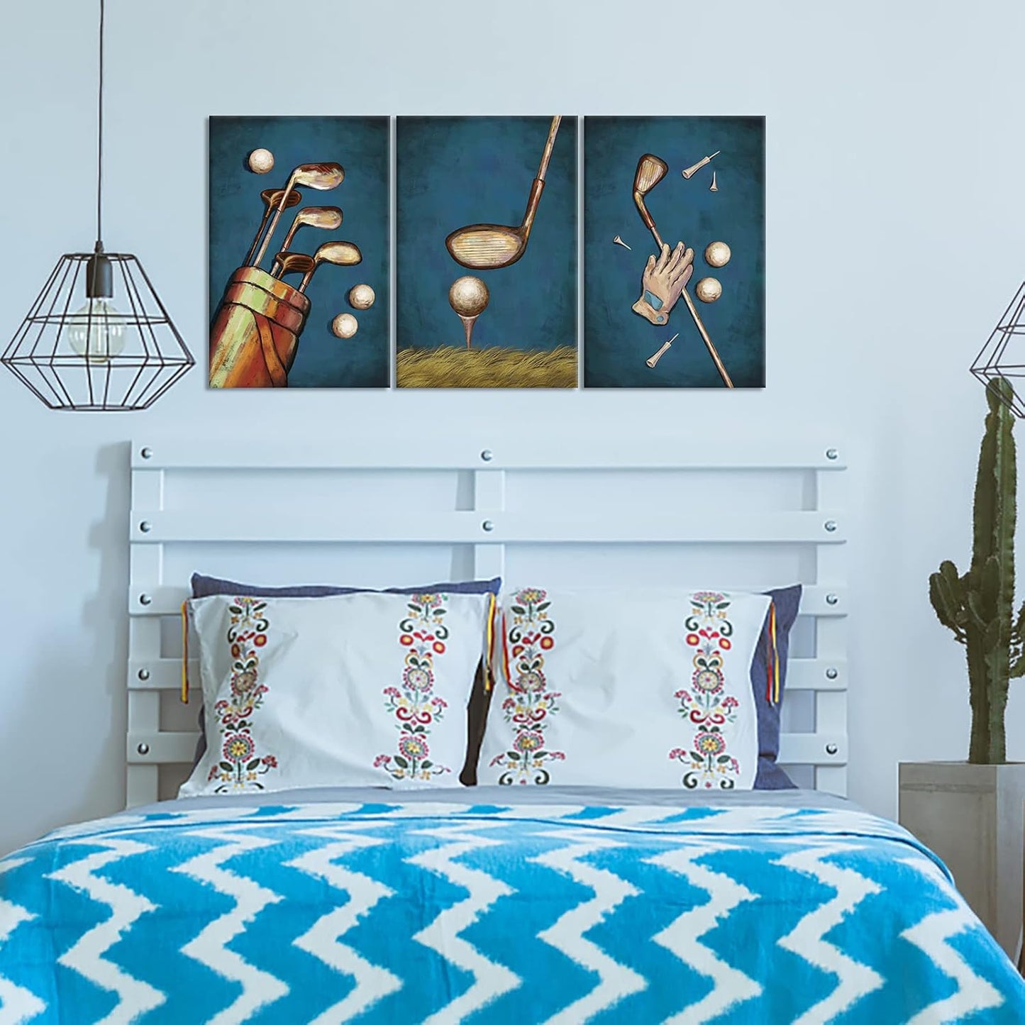 FuShvre 3 Pieces Golf Canvas Artwork Golf Sport Wall Art Set for Modern Home Game Room Playroom Club Wall Decor Stretched and Framed