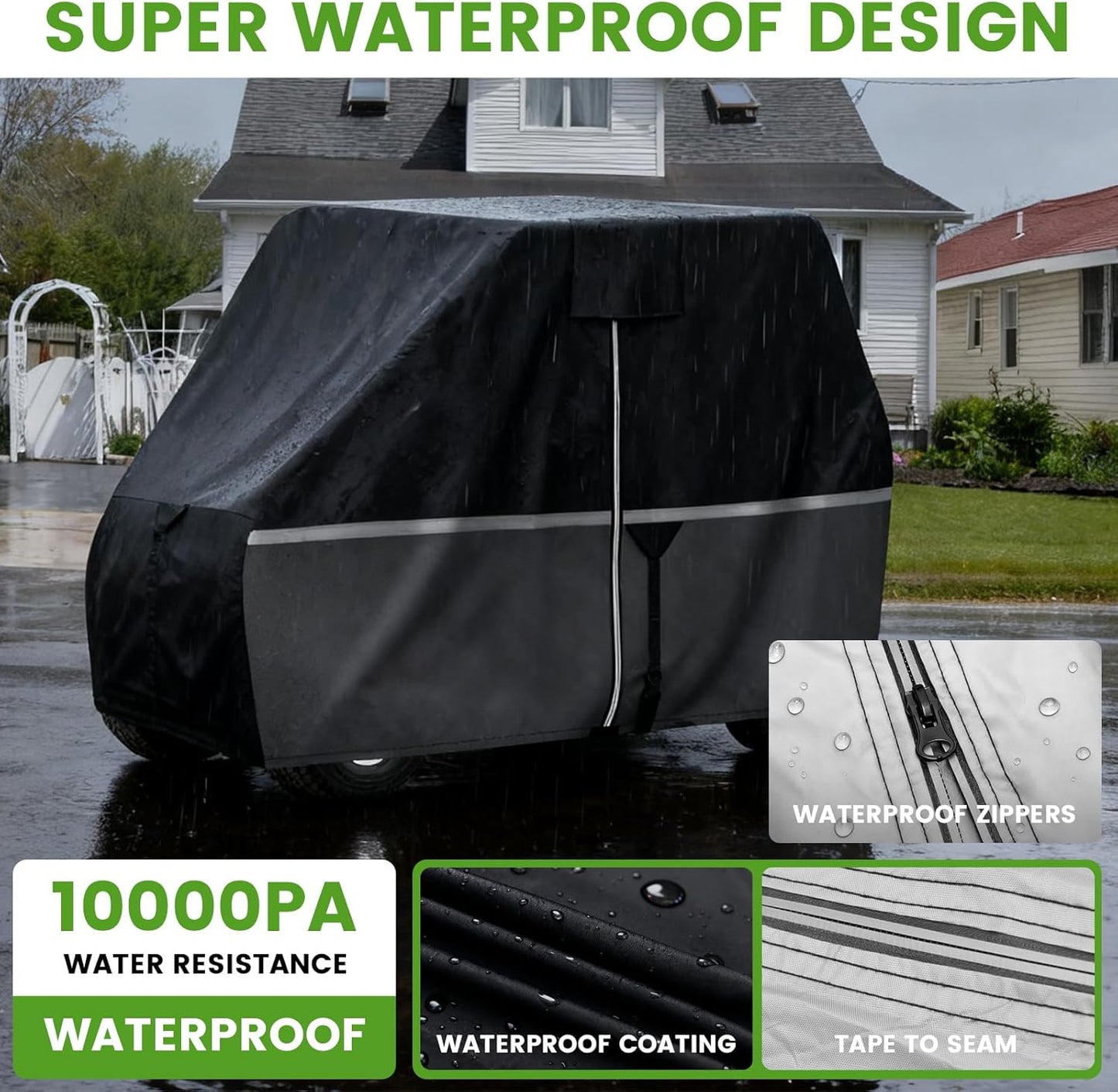 Waterproof Golf Cart Cover - Heavy Duty 420D Oxford Fabric, Universal Fit for 2+2/4 Passenger Yamaha/Club Car/EZGO, All-Weather Protection