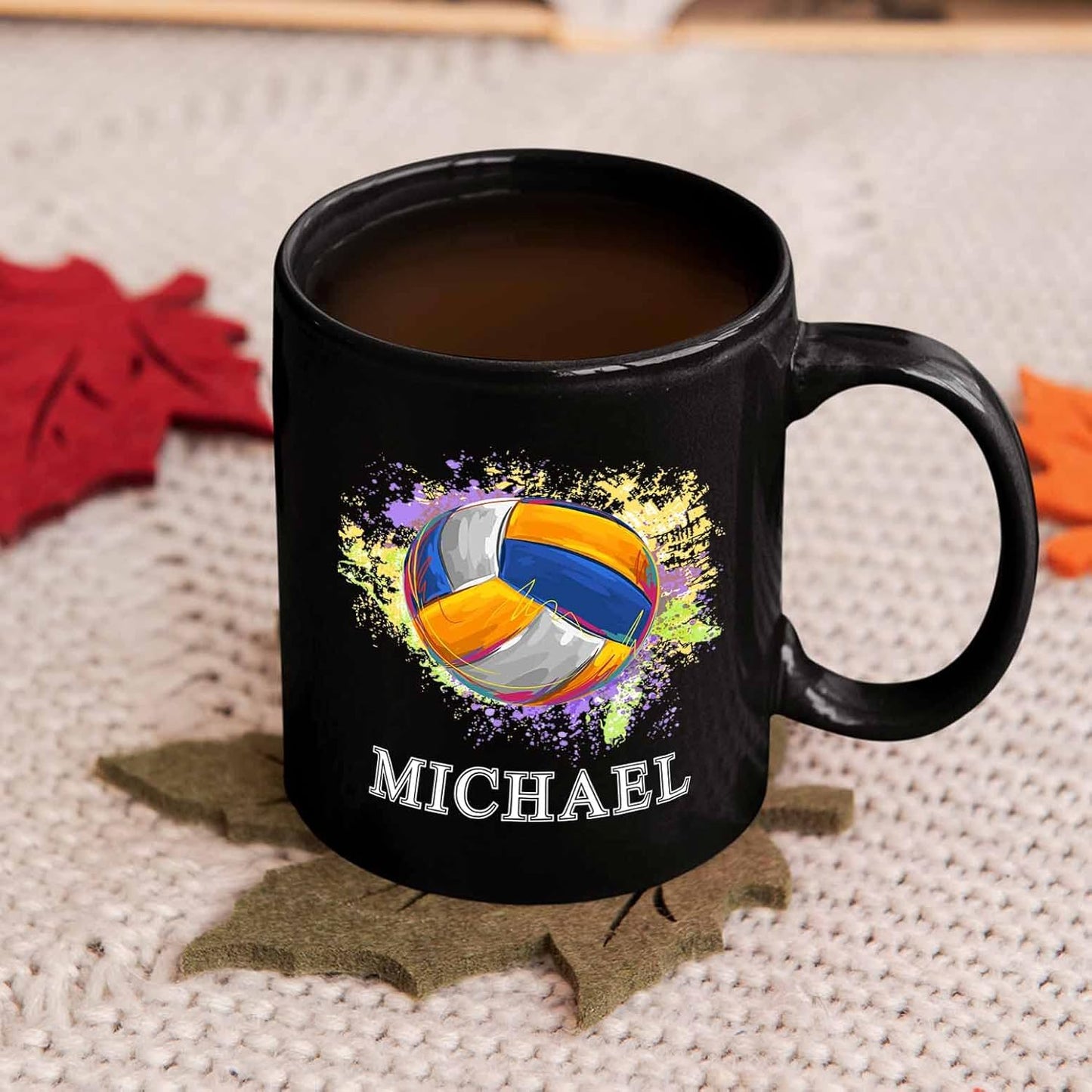 Personalized Black Coffee Mugs With Choose Name, Custom Volleyball Travel Mug Gifts For Team Coach, Volleyball Lovers - 11 Oz, 15 Oz Pride Mug