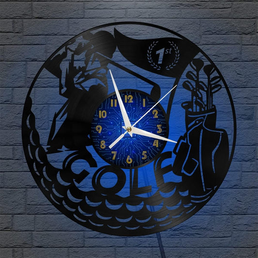Generic Golf Decoration Vinyl Wall Clock, Vinyl Record Clock Wall Art Silent & Non-Ticking(12 inchs B-LED), Blue