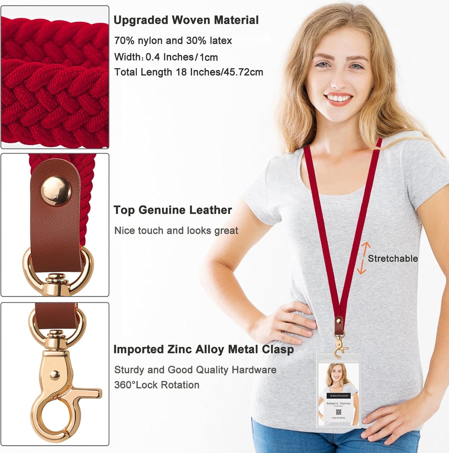 Fishent Stretchy Thin Lanyards for Keys ID Badges, Cute Long Teacher Neck Key Lanyard Keychains for Women Men Wallet Phone(Red)