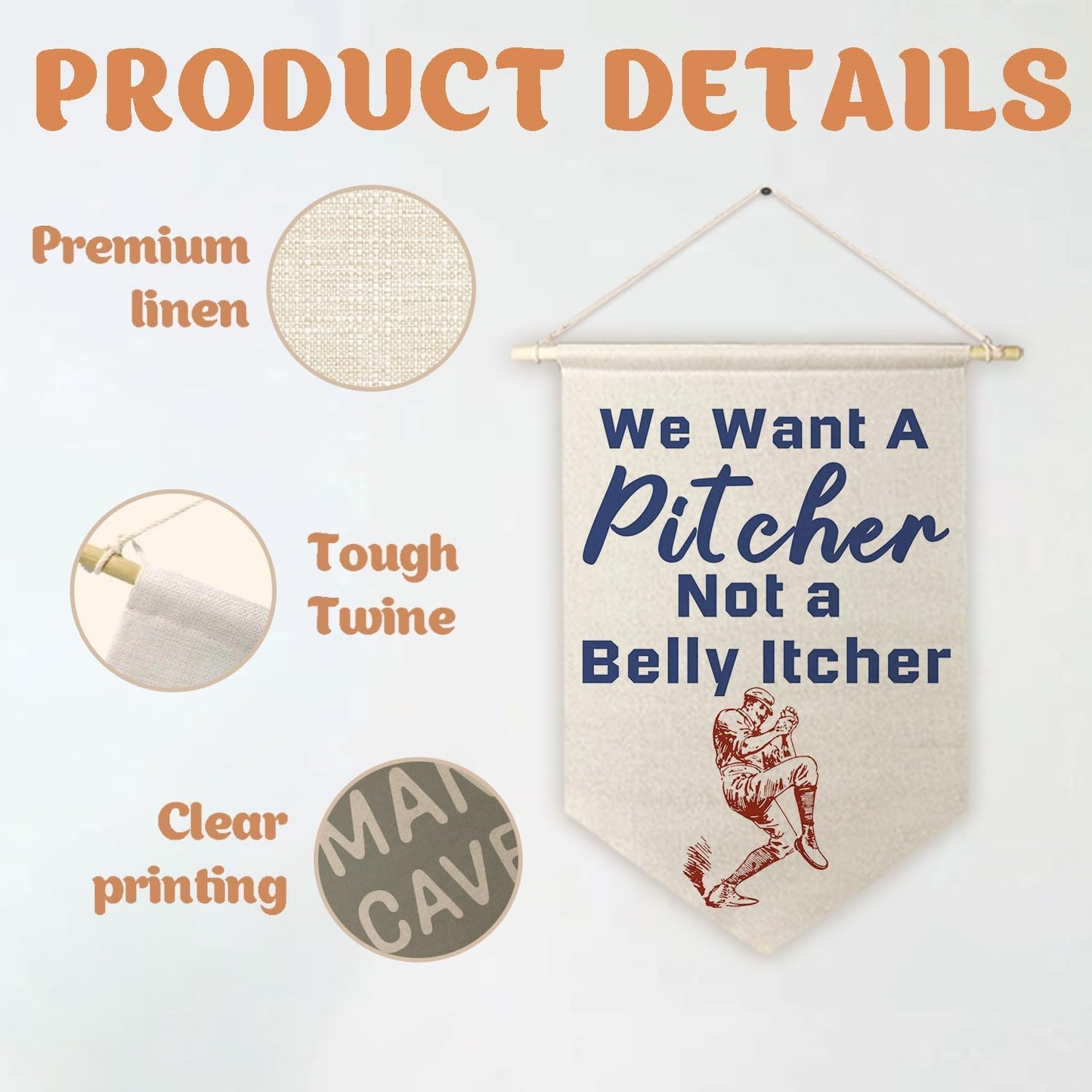 ArtisaEura Inspirational Wall Canvas Banners, We Want a Pitcher Not a Belly Itcher Hanging Display Pennant Banner Flags, Vintage Baseball Wall Decor for Kids Boys Toddler Room Playroom