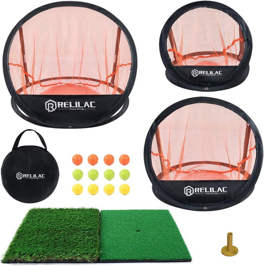 Pop Up Golf Chipping Practice Net Set - Indoor/Outdoor Golfing Target Accessories for Golf Practice - Improve Your Short Game - Gifts for Men, Dad, Mom, Husband, Women, Kid, Golfers