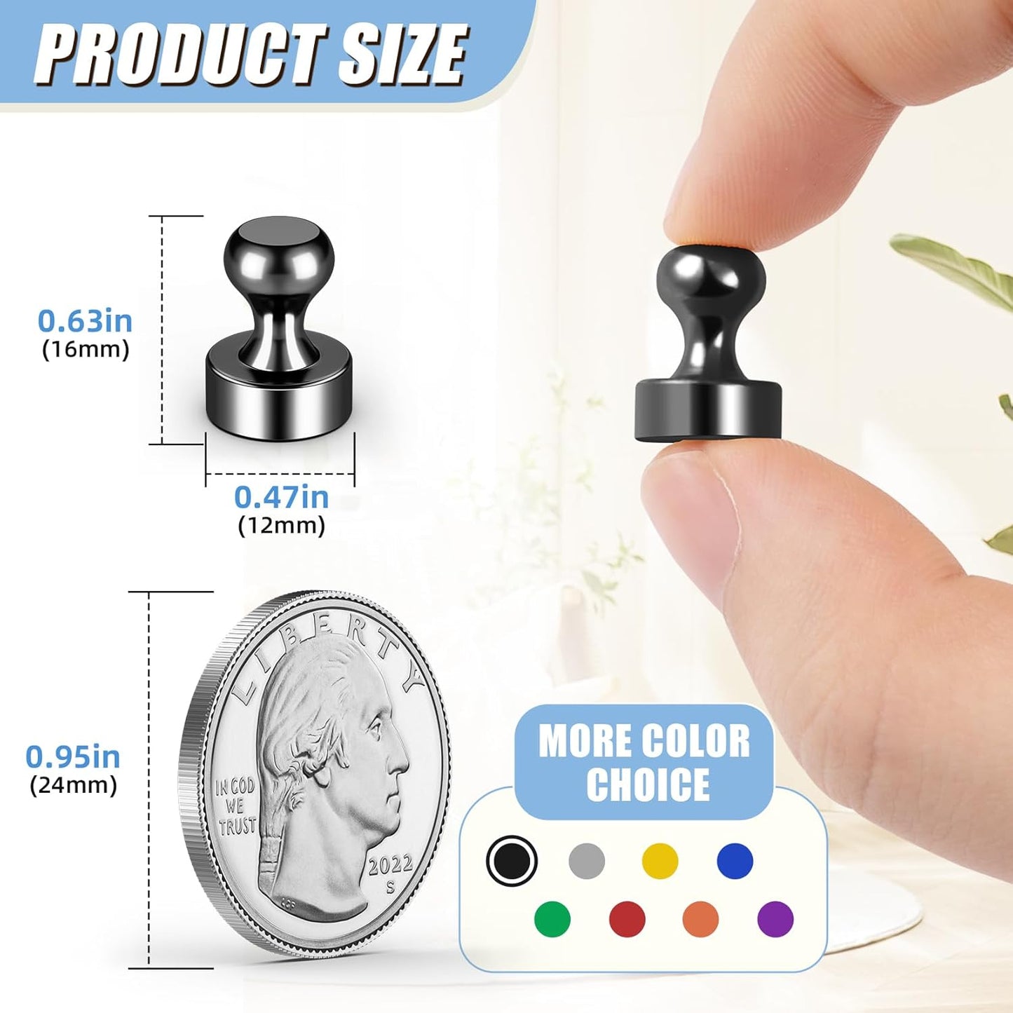 FINDMAG 16 Pack Magnetic Push Pins, Strong Fridge Magnets, Dry Erase Magnets for Whiteboard, Office, Locker Accessories, Classroom and Kitchen