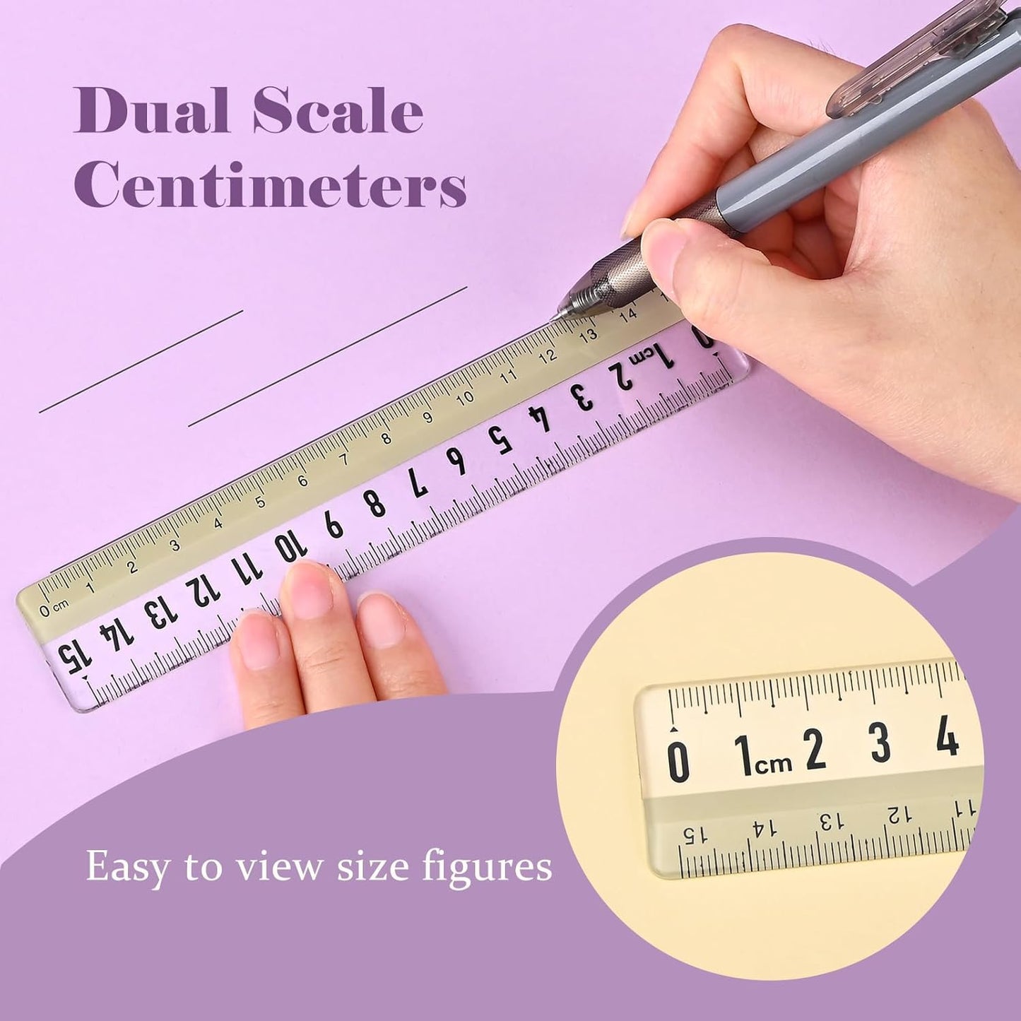 BAYTORY 8 Pcs Plastic Rulers 15 CM, Small Acrylic Ruler, Measuring Drafting Tools, Bulk Rulers with Centimeters for School Home Office (Clear)