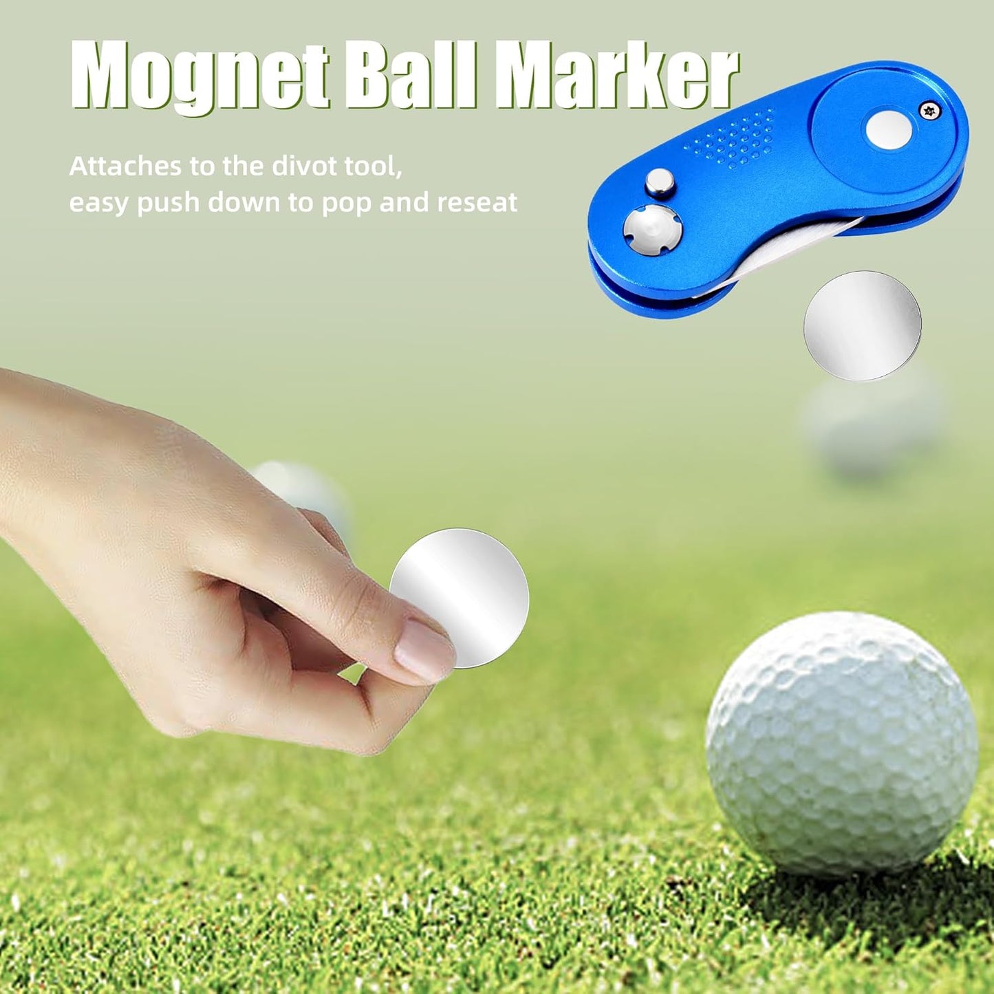 Mile High Life Golf Divot Repair Tool, All Metal Foldable Divot Tool with Pop-up Button & Magnetic Ball Marker