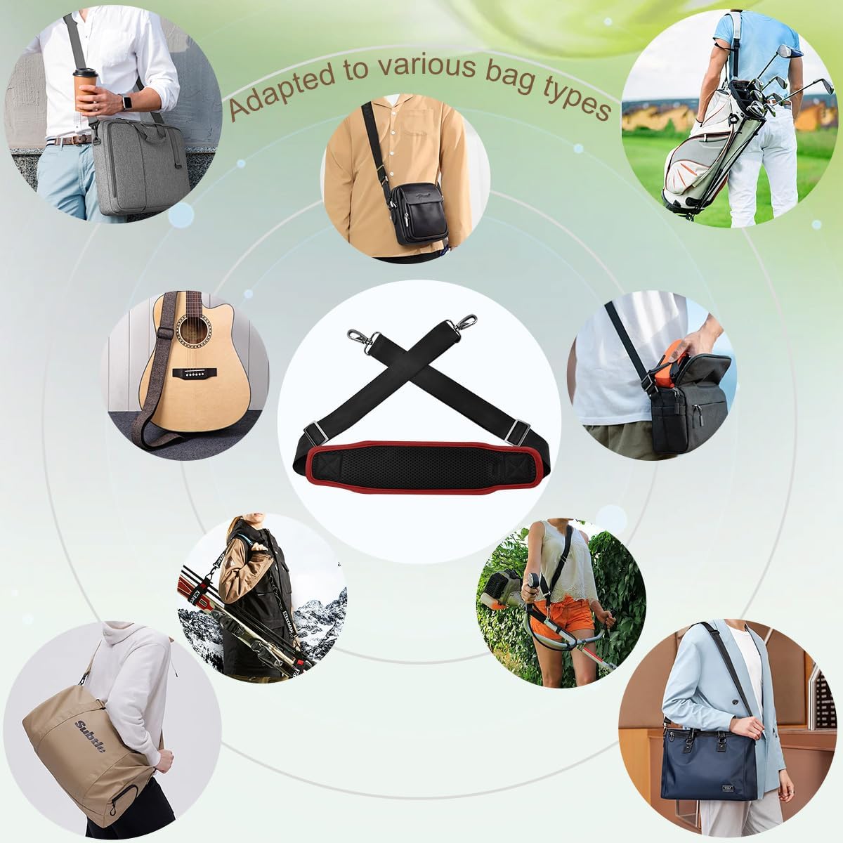 ZINZ 77 inch Bag Shoulder Strap with Ultra Cushion Breathable Pad, Durable Strap with Double Adjustable Buckles for Bags