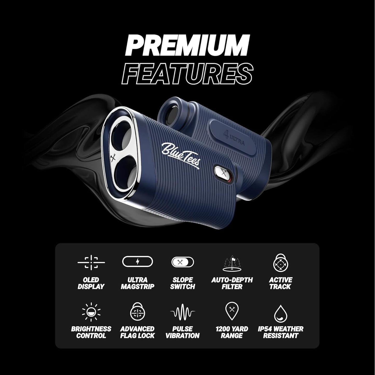 Blue Tees Golf Series 4 ULTRA Golf Rangefinder with Slope Switch, 1200 Yards, OLED Display 6X Magnification Laser Rangefinder, Slope Measurement, Magnetic Strip, Flag Pole Locking with Pulse Vibration