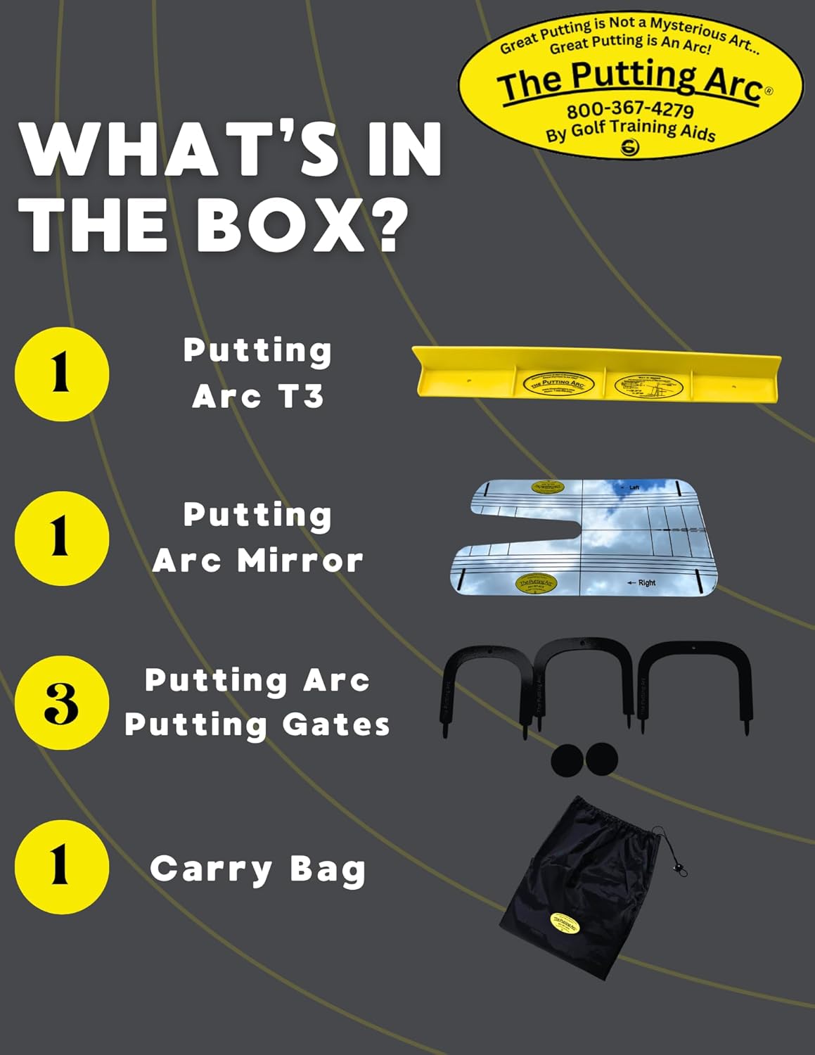 The Putting Arc T3 Mirror Bundle – Golf Putting Trainer Aid for Accuracy, Alignment, Stroke Path & Eye Line – Premium Putting Mirror for Practice & Drills