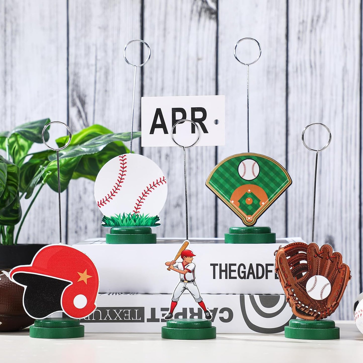 5 Pcs Baseball Photo Balloon Holder Table Centerpieces Holders Baseball Themed Decoration Place Card Holder Photo Clips Holder for Home Birthday Wedding Party Decor