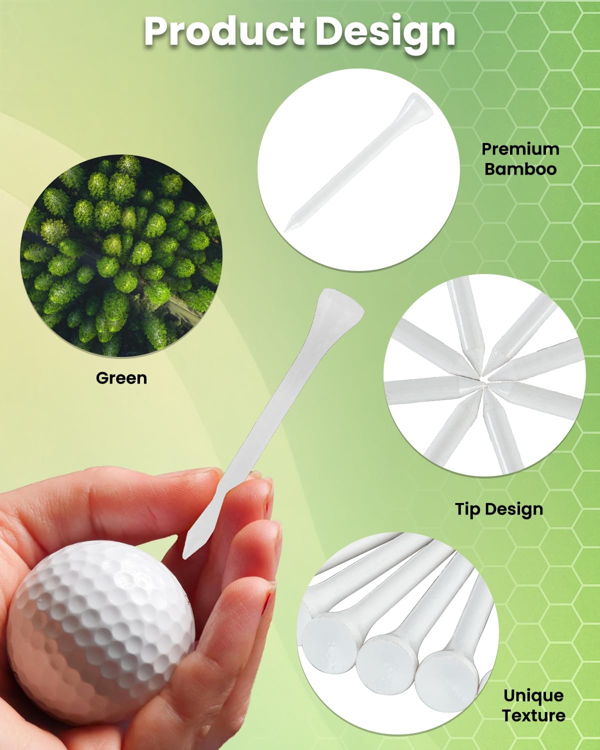 Bamboo Golf Tees 1000 PCS, 2-3/4 inch(70mm) & 3-1/4 inch (83mm) Length, Stronger Than Wood Tees