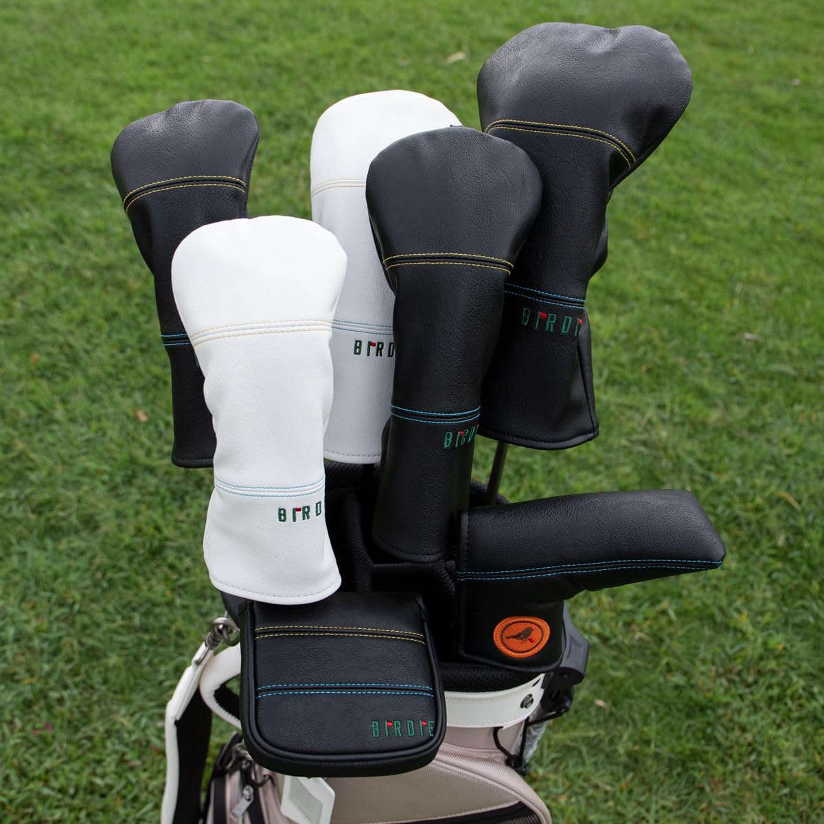 Golf Club Headcover 3 Wood Headcover Birdie Design Magnetic Closure Elegant Embroidery Premium Leather Driver Fairway Wood Hybrid Blade Mallet Putter Cover