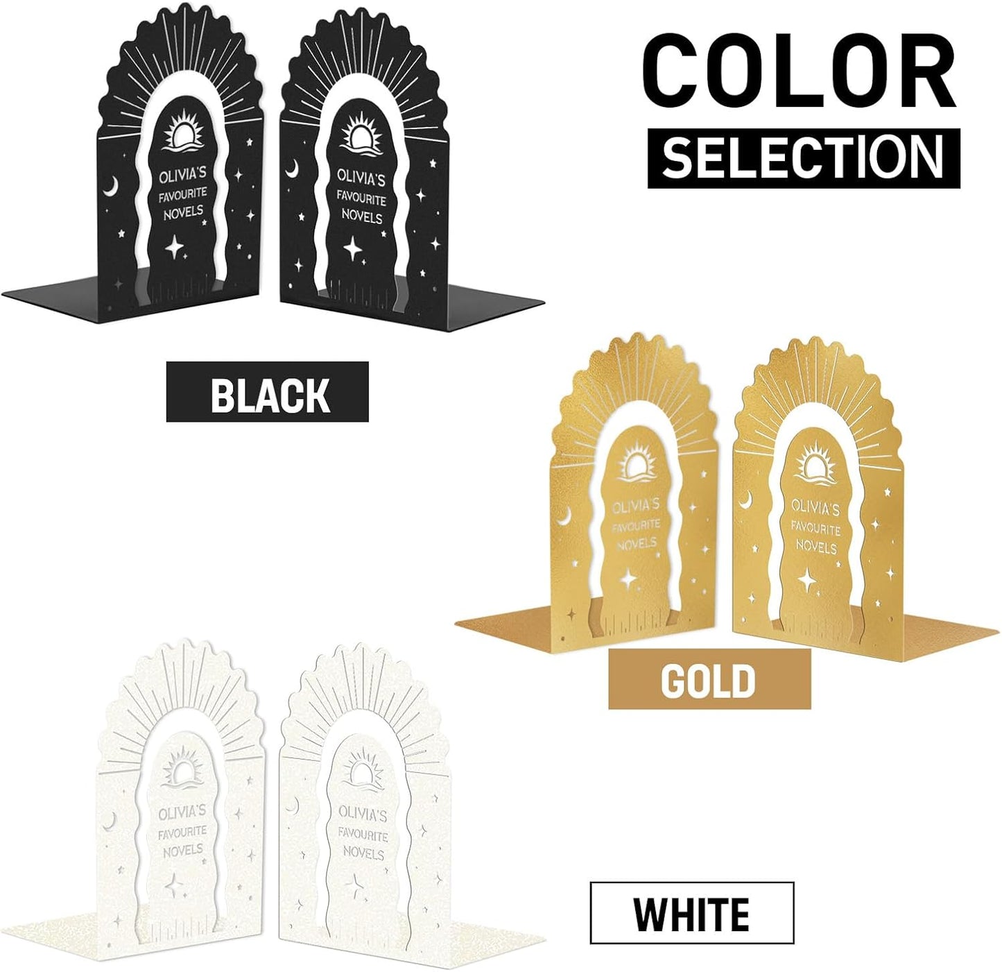 Personalized Name Metal Book Ends 2 Pcs, Unique Bookends for Shelves Room Decorative, Heavy Duty Metal Bookends, Non-Slip Book Stopper, Book Shelf Holder for Home Office School, Book Lovers Gift