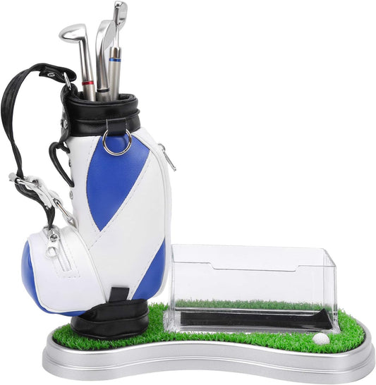 Alomejor Office Desk Golf Bag Pencil Holder with Golf Pens Business Card Box Base for Golf Souvenirs Gifts