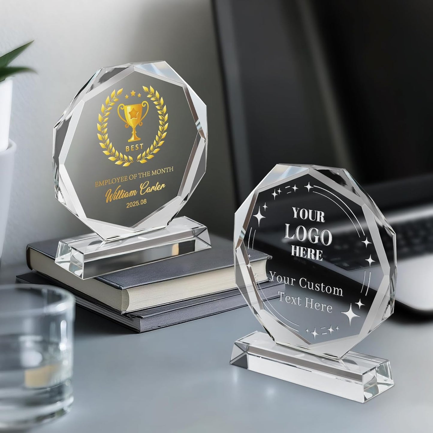 Custom Trophy Award, Plaques Personalized Engraved with Logo, Crystal Awards and Trophies for Corporate, Employee Recognition, Retirement, Sports - Coworker Employee Appreciation Gifts