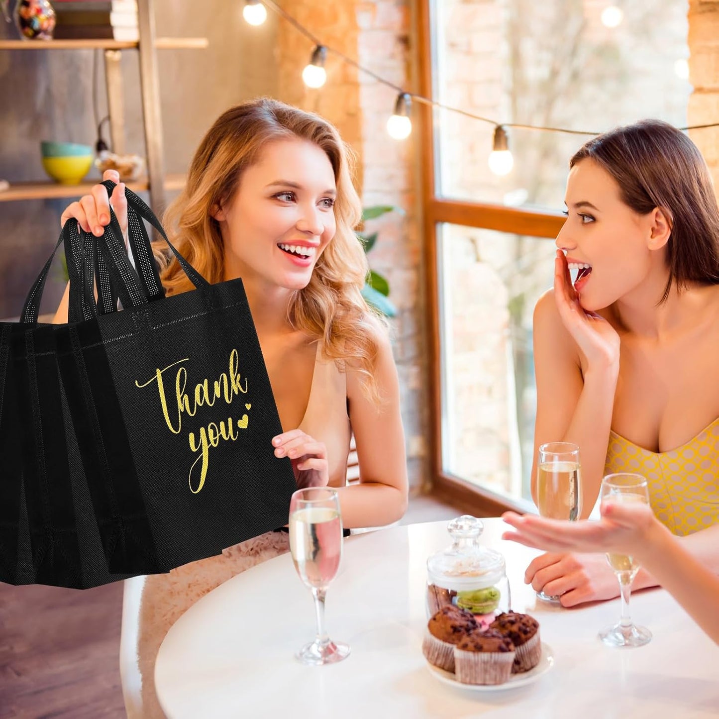 Sweetude 30 Pcs Thank You Gift Bags with Handles Bulk Reusable Goodie Bag Non Woven Foldable Handbag for Graduation Wedding Bridesmaid Gifts(10 x 8 x 4 Inch,Black)