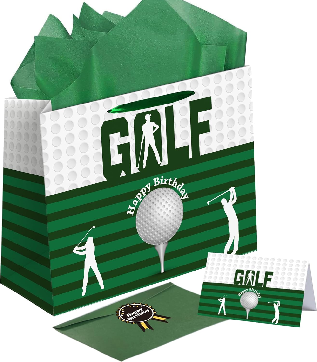 Sumerk 13" Golf Birthday Gift Bag with Tissue Papers and Greeting Card, Envelope and Stickers - Golf Theme Birthday Gifts Wrapping Bag for Men and Women