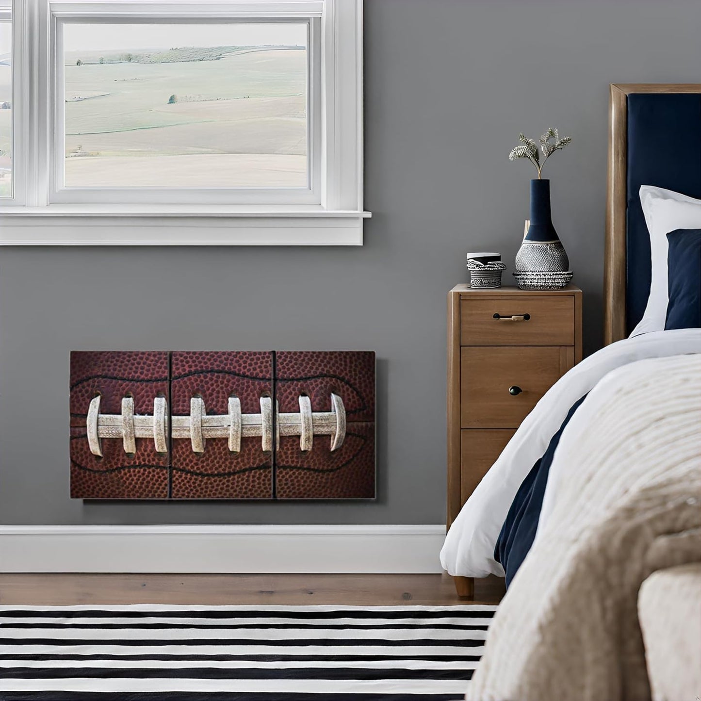 Rugby Canvas Wall Art Dorm Boy Bedroom Gym Decor Extra Large Artwork 3pcs Close up American Football Sport Theme for Nursery Kids Wall Décor Framed 16x24inch