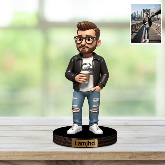 Personalized Cartoon Photo Sculpture Ornament Custom Name 2D Acrylic Photo Casual Cartoon Style Figurine Desk Decor Gift for Men Women Family Couple Birthday Xmas (Style 8)
