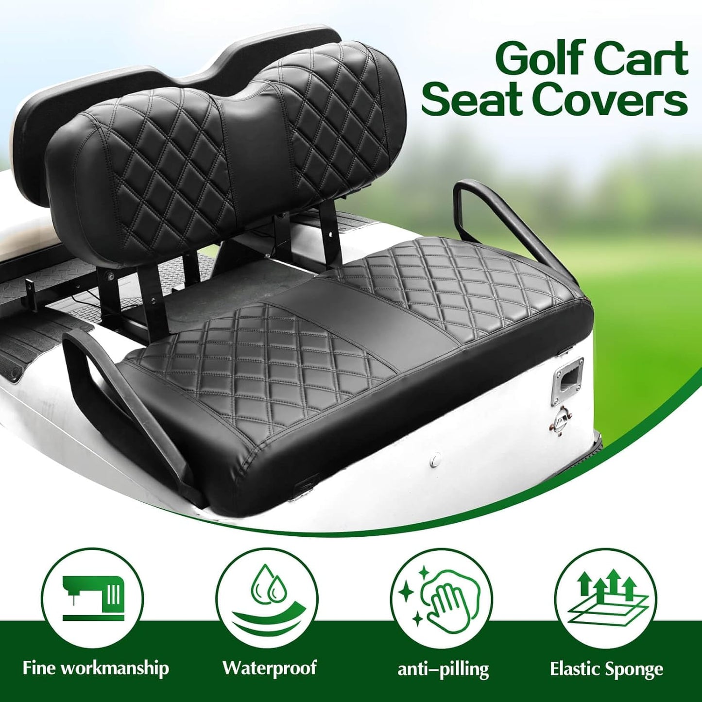 NOKINS Golf Cart ET Diamond Seat Cover for EZGO Freedom TXT/T48 2014+ Golf Carts, No Stapler Required, Golf Cart Vinyl Replacement Seat Cover Black Stitching
