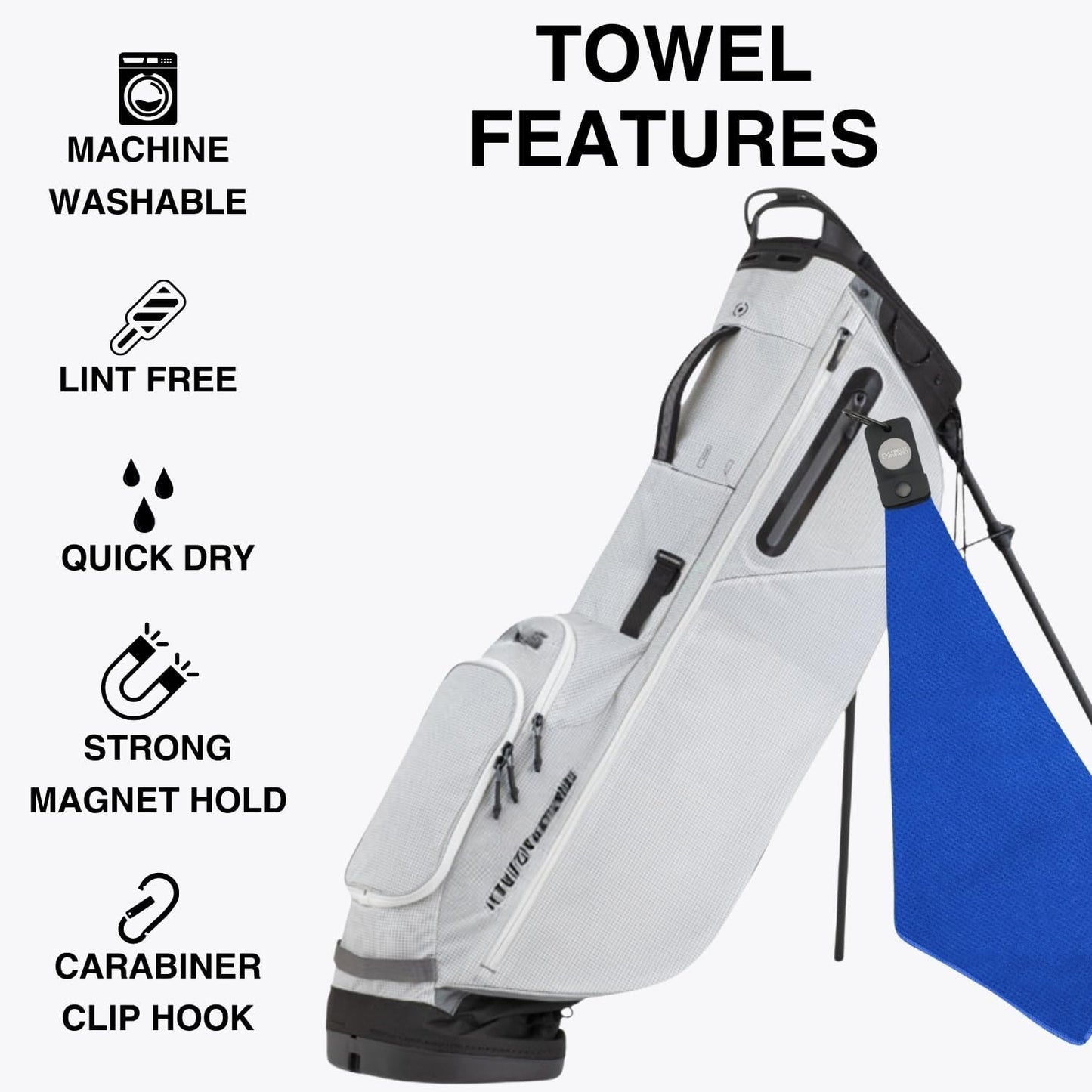 Magnetic Golf Towels for Golf Bags with Clip & Ultra Strong Magnet - Waffle Weave Microfiber Towel for Secure Hold on Bags & Carts - Ideal Club Cleaner & Accessories - Bright Blue