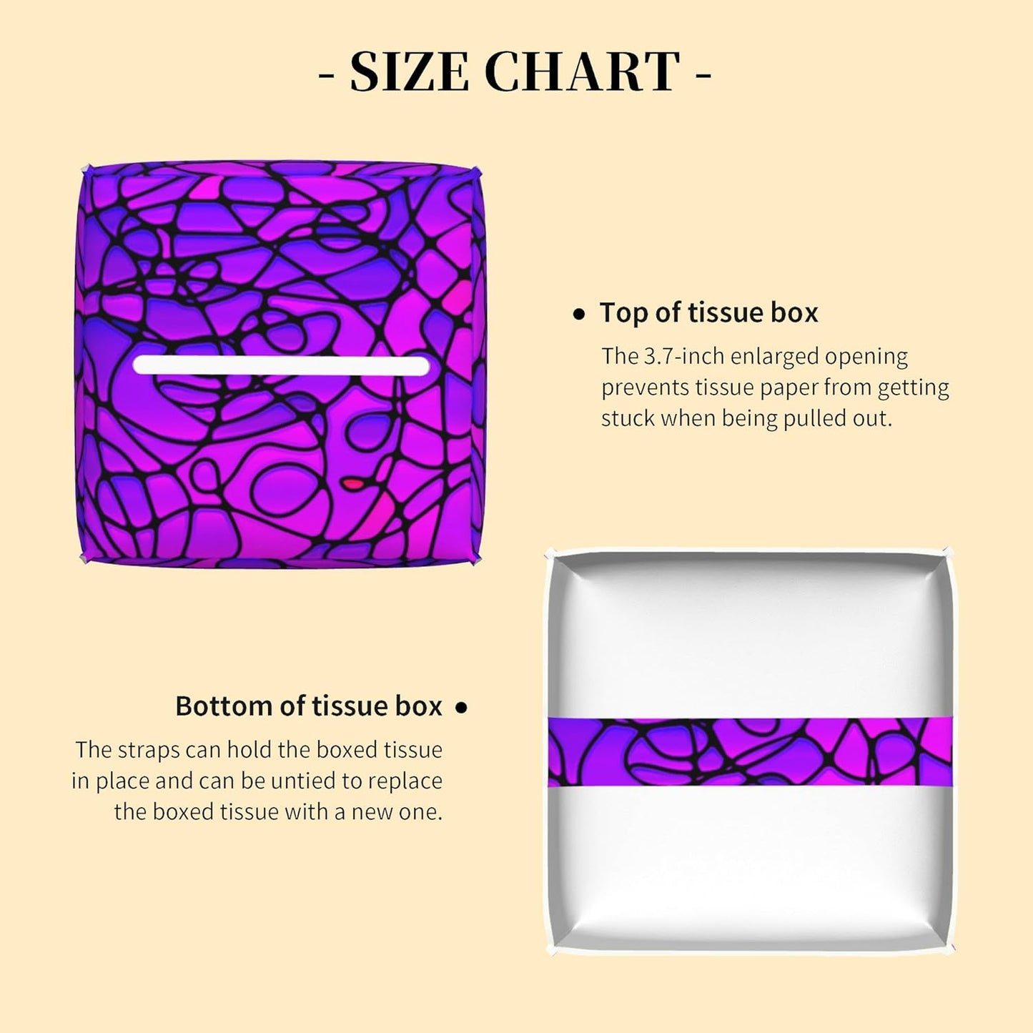 Tissue Box Cover Square,Abstract Purple Stained Glass Tissue Box Holder Waterproof Leather Facial Paper Case Modern Home Decoration for Bedroom Dresser Night Stand Office Desk