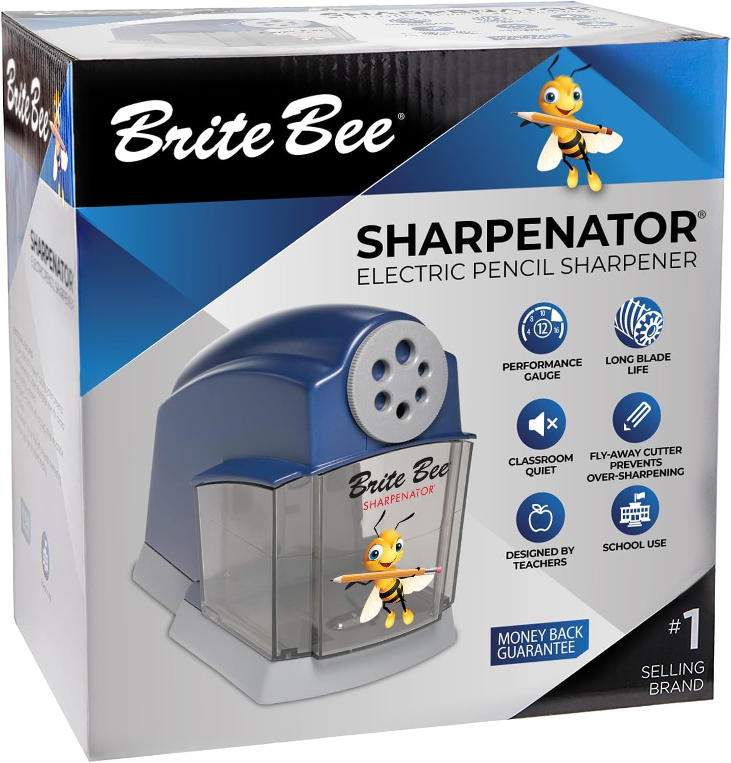 Sharpenator – Heavy Duty Classroom Electric Pencil Sharpener for Teachers & Students – Quiet Motor, Auto Stop, Large Bin, Helical Blade – Sharpens All Pencil Types