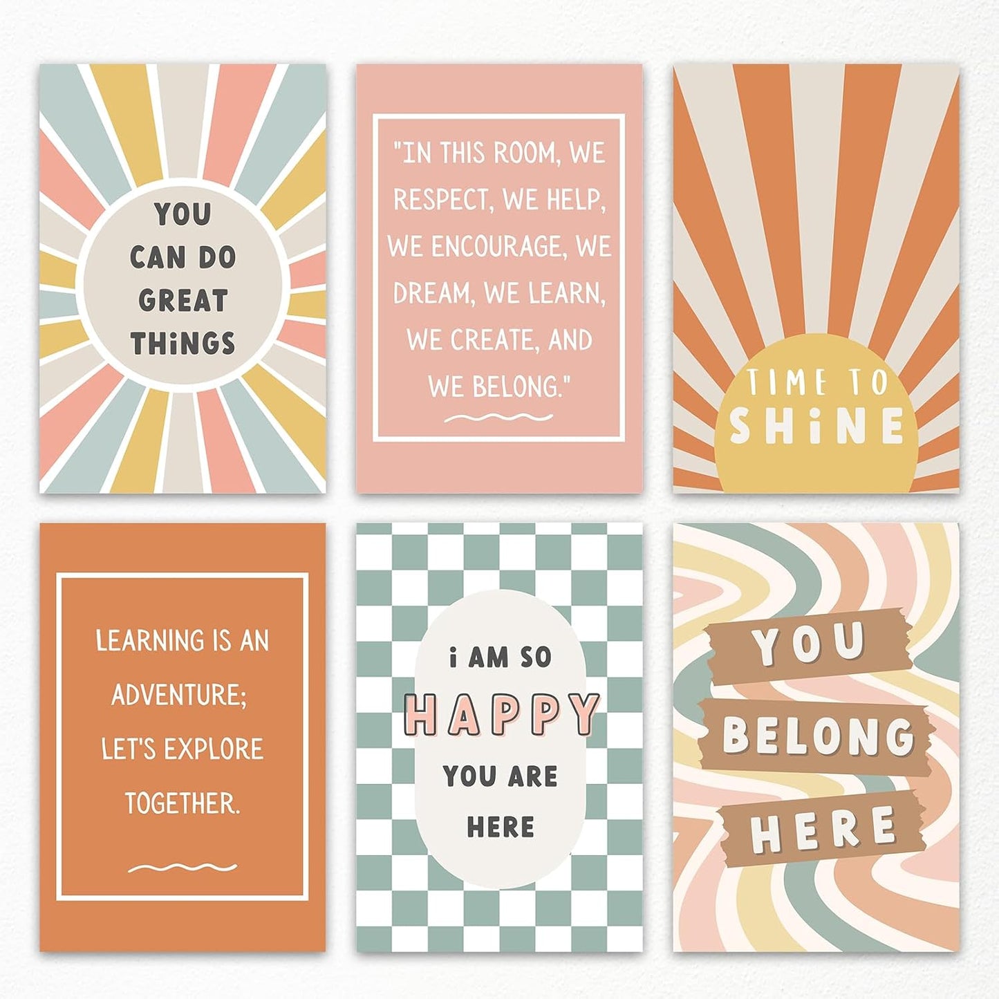 Set of 6 Boho Inspirational Classroom Posters, Positive Affirmations Growth Mindset Canvas Wall Art, Modern Classroom School Posters Wall Decor, Bulletin Board Educational Decor 16x24in Unframed