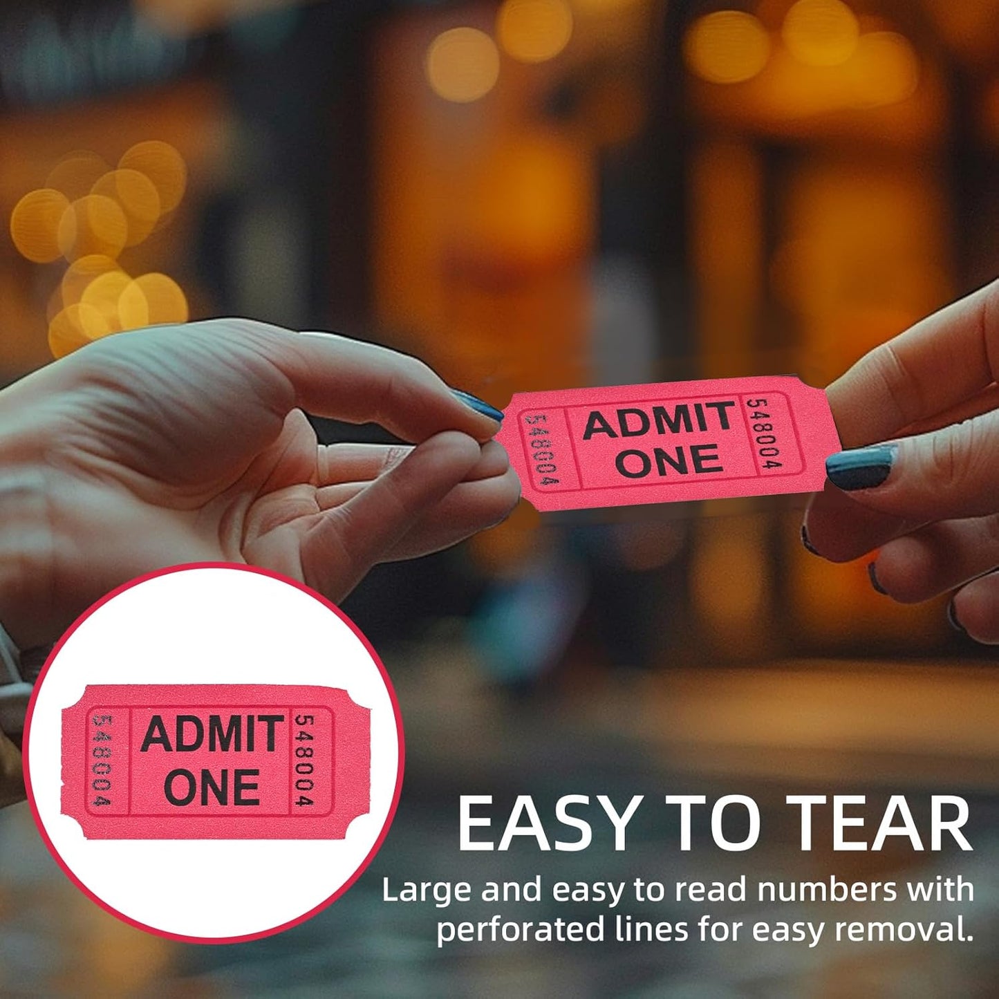 Raffle Tickets Roll - 2000 Tickets Single Roll for Fundraisers, Carnivals, Events - Durable Stub Design, Easy Tear & Organize(Red)