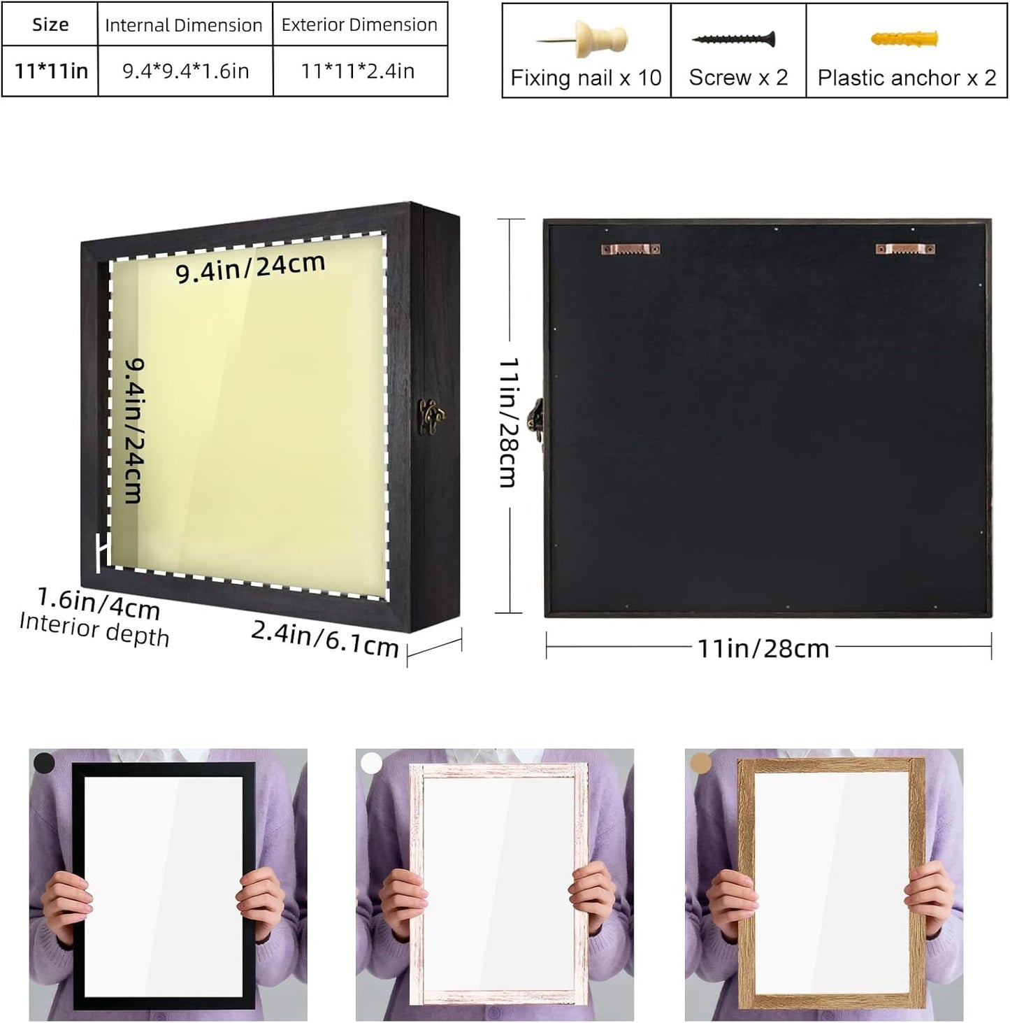 TJ.MOREE Flowers Shadow Box Display Case Large Shadow Box Frame with Glass Window Door Picture Frame Wedding Bouquet Memorabilia Medals Photos Memory Box for Keepsakes - (Rustic Black, 11 x 11 )