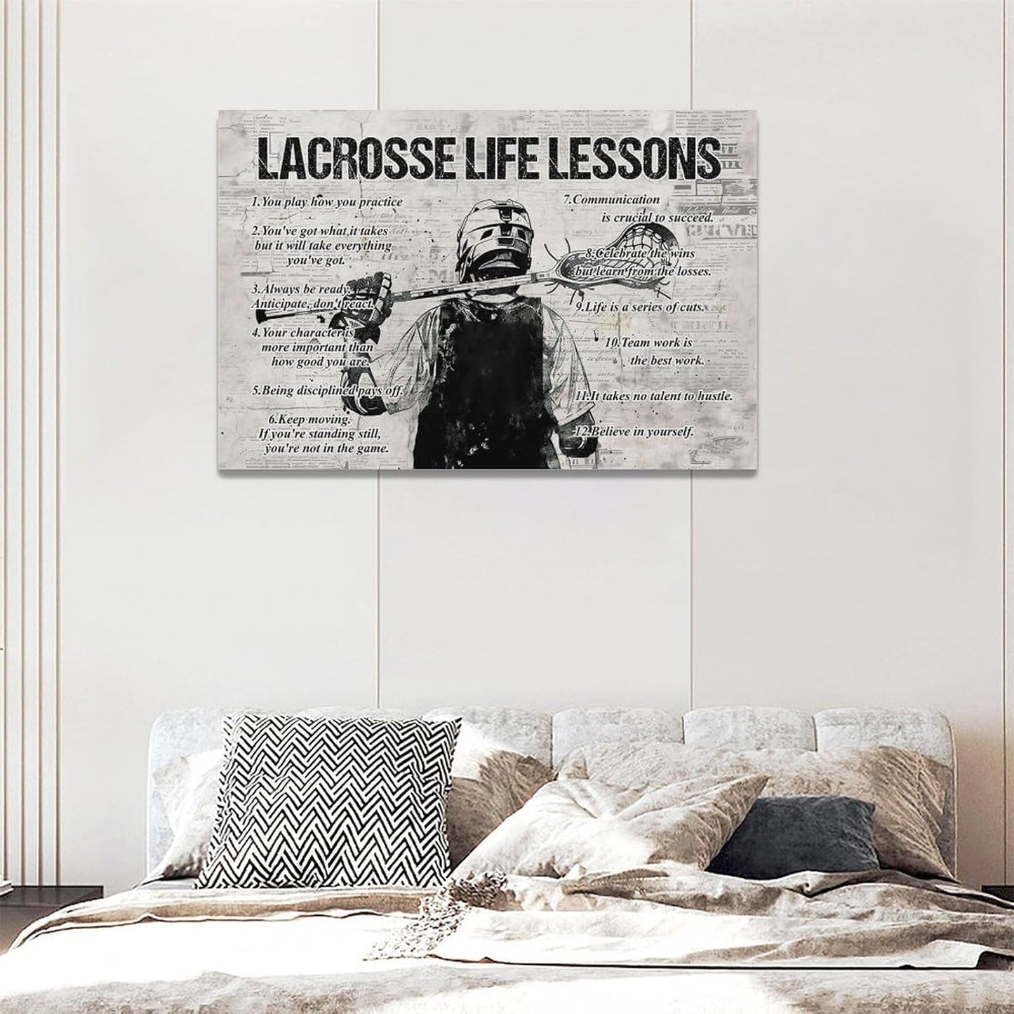 Lacrosse Sports Wall Art Lacrosse Life Lessons Wall Decor Lacrosse Sign Retro Poster Boy Men Room Motivational Decorations Canvas Print Painting Artwork For Bedroom Bathroom Living Room 24"x16"