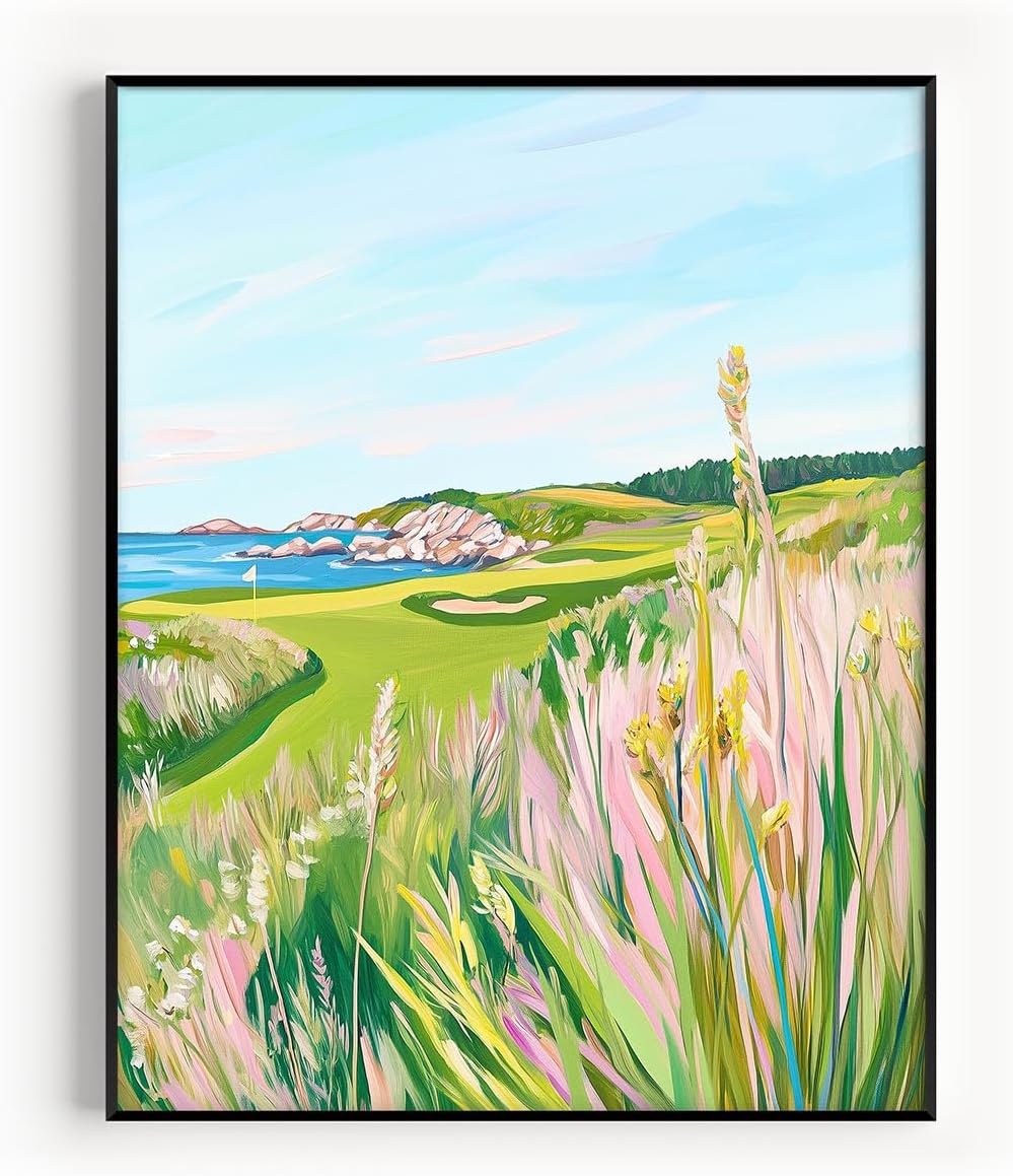 Golf Course Floral Pastel Art Print Posters - Premium Giclee Fine Art Prints - Golf Course Home Decor Posters, Golfer Art Prints for Home and Office Decor - Vintage Aesthetic, Ready to Frame