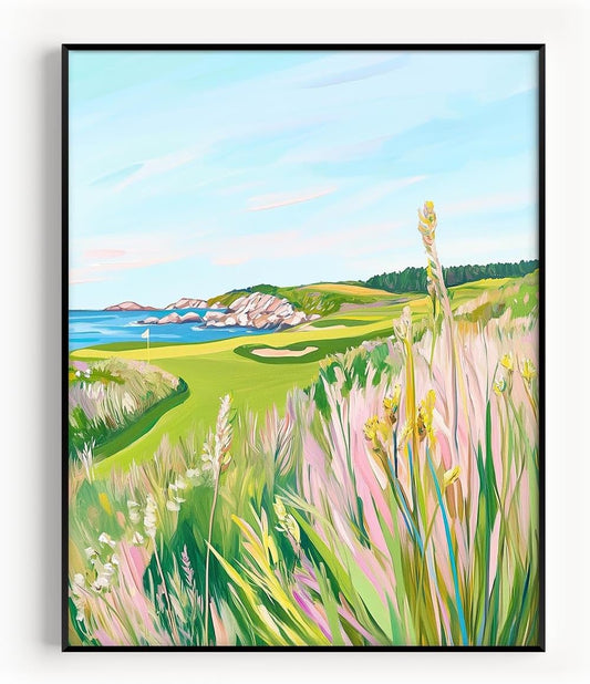 Golf Course Floral Pastel Art Print Posters - Premium Giclee Fine Art Prints - Golf Course Home Decor Posters, Golfer Art Prints for Home and Office Decor - Vintage Aesthetic, Ready to Frame