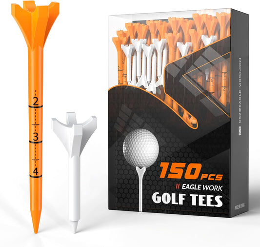 Plastic Golf Tees, 150 Pack (130 Driver Tees + 20 Iron/Hybrid Tees), Low Friction & Resistance, 4-Prongs Head Design to Reduce Friction & Side Spin