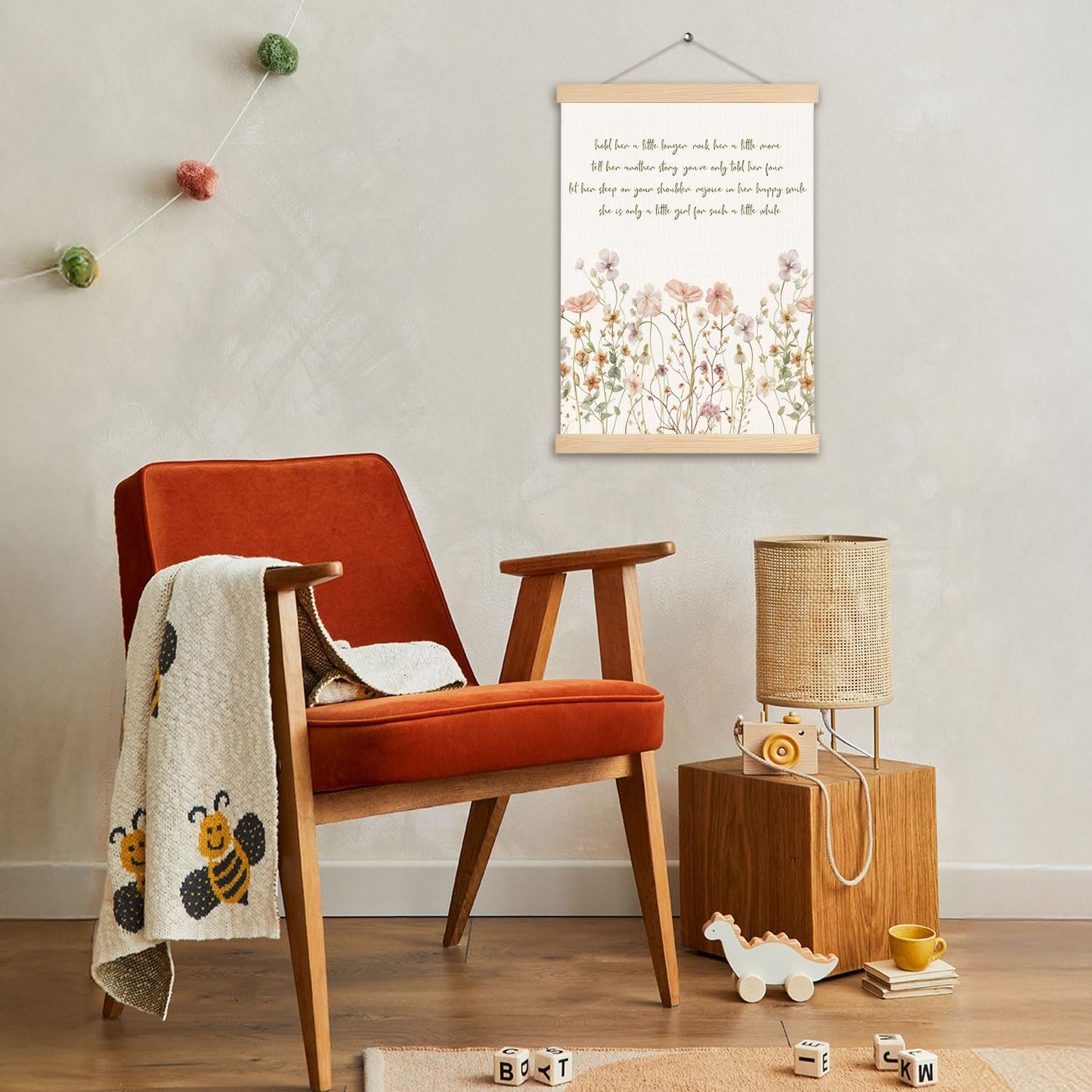 pouep Pastel Wildflower Girl Nursery Wall Art Poster, Hold Her a Little Longer Canvas Prints Wall Decor for Baby Toddlers Girls Bedroom Kids Room Nursery Playroom, 12x16 Inches