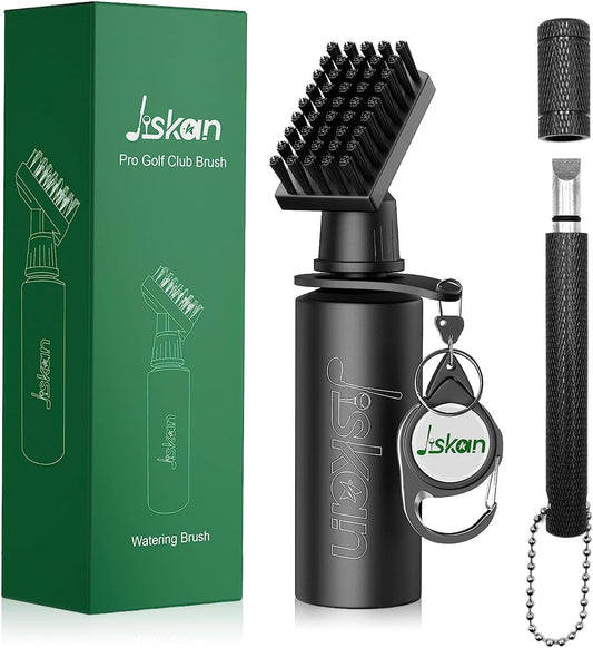 Pro Golf Club Cleaner Brush Golf Groove Sharpener Tool with Retainer Clip and Squeeze Water Bottle 7.5 Inches Holds 4 Ounces of Water, Essentials Golf Bag Accessories Best Golf Gifts for Men