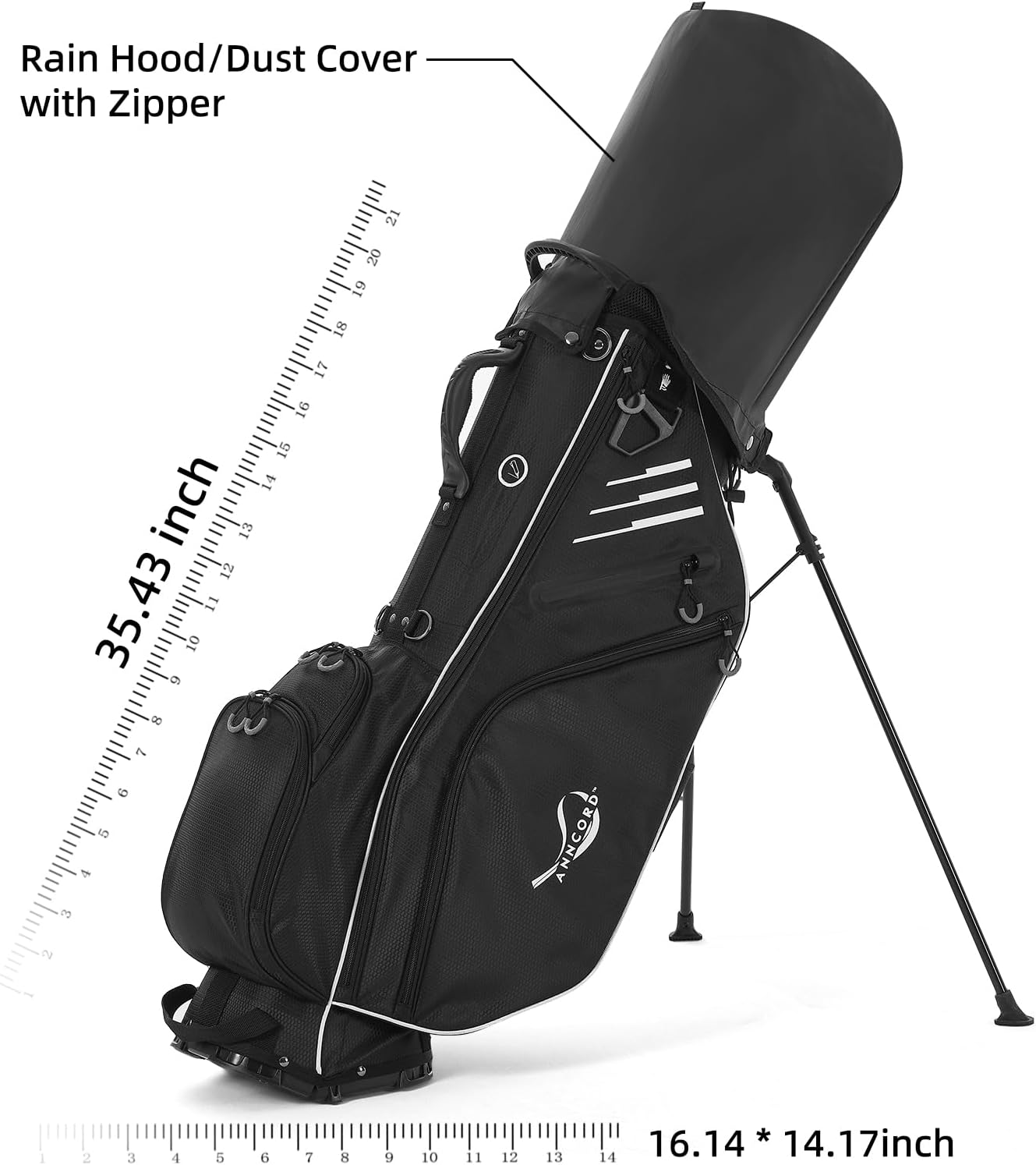 Golf Stand Bag 14 Way Top Dividers Full-Length with Stand, 8 Pockets, Cooler Pouch, Waterproof Golf Bag for Men, Dual Strap, Rain Hood