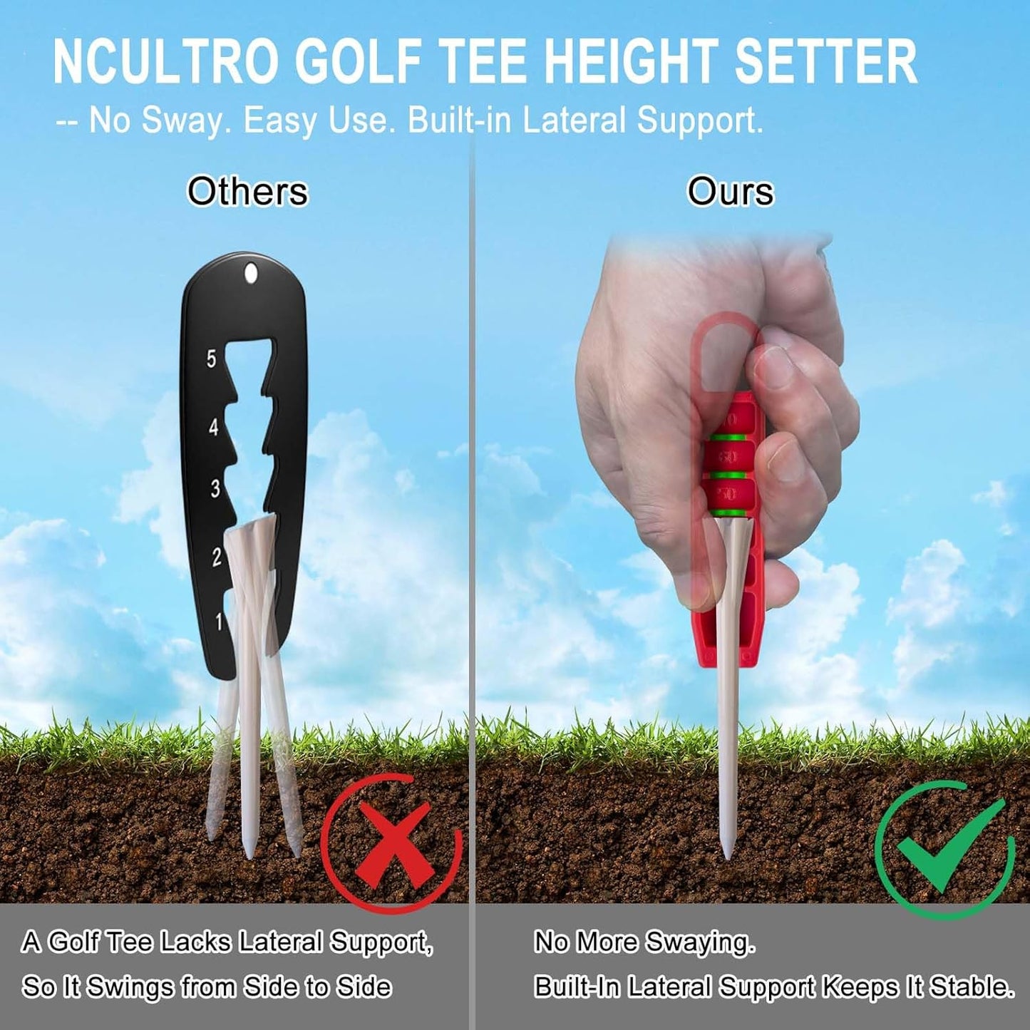 Golf Tee Height Setter Tool with 6 Adjustable Settings, for Consistent Swings and Accuracy, Fits Most Standard Tees, Portable On-Course Golf Swing Aid