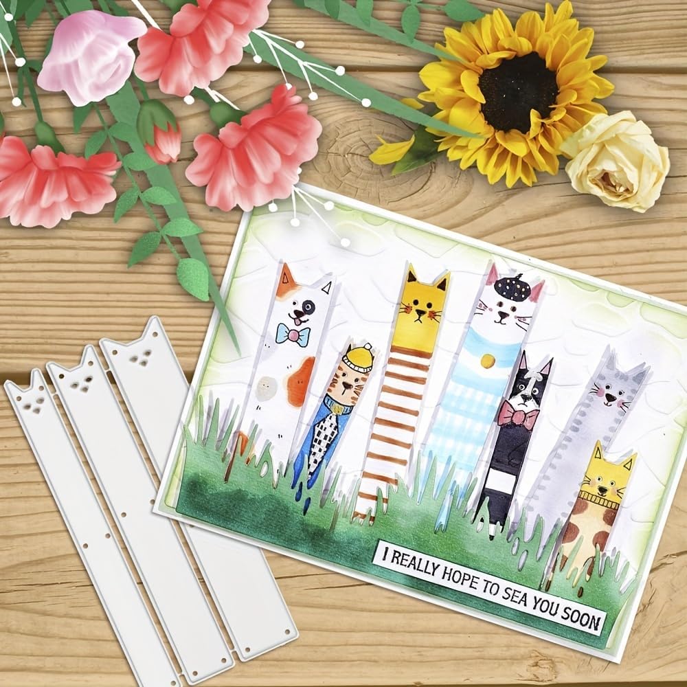 Lapoo Cutting Die for Scrapbooking, 3D Backgrounds Frame New Cutting Dies DIY Album Card Making Decor Paper Craft Metal Die Cuts Party Decorations (Cat Note 3.9 x 1.8 in)